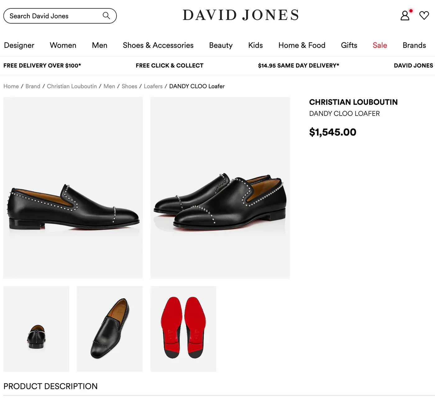 $1,200 CHRISTIAN LOUBOUTIN - *DANDY CLOO* Black Spike Loafers - US 9 (EU42)