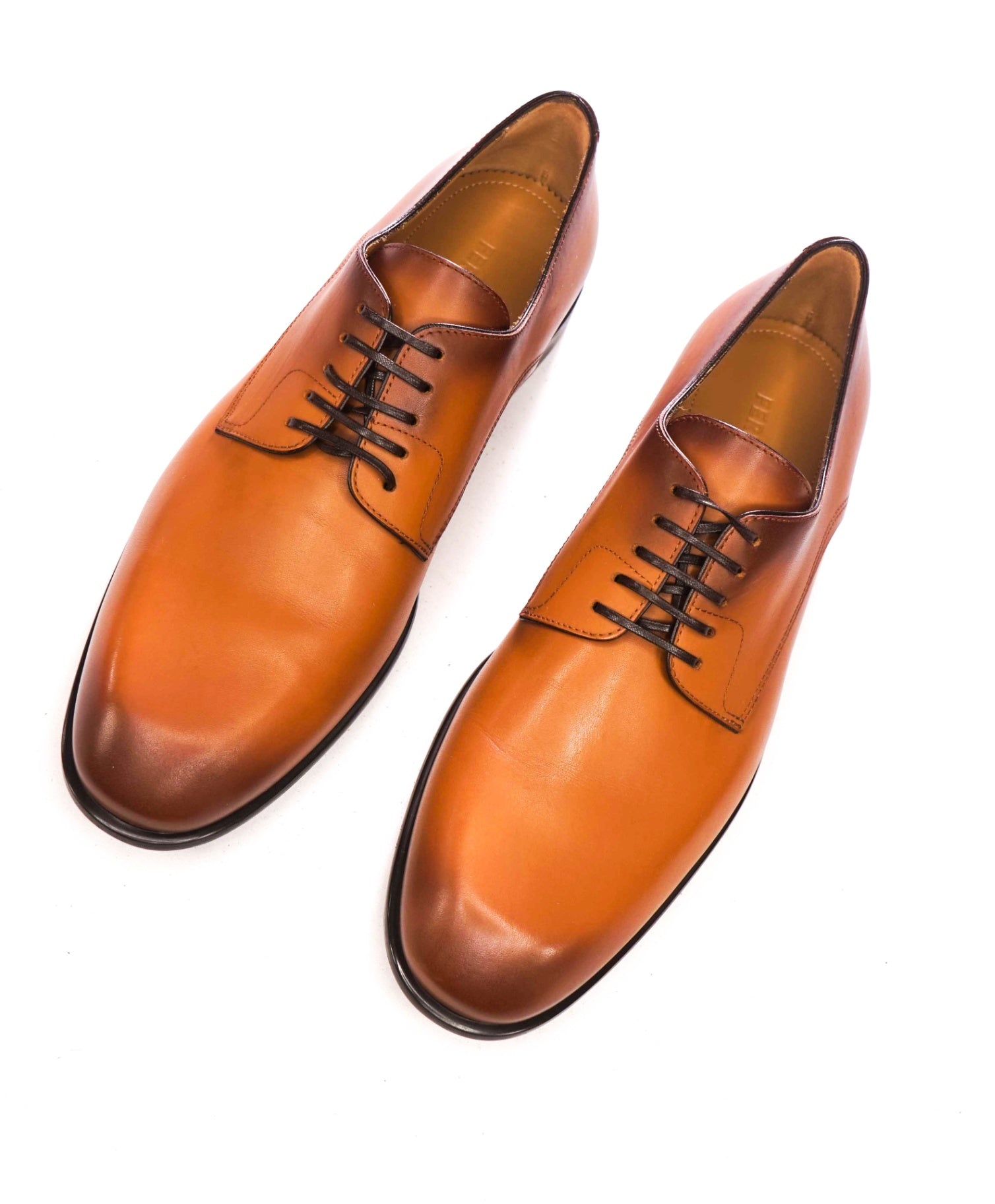 $880 FERRAGAMO - "FOSCO" Brown Patina Leather Derby - 9 D