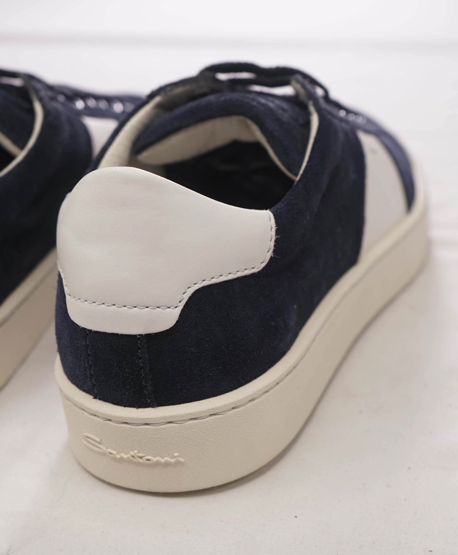 $795 SANTONI - Navy Blue Suede/Leather Sneakers - US 7 (6UK)