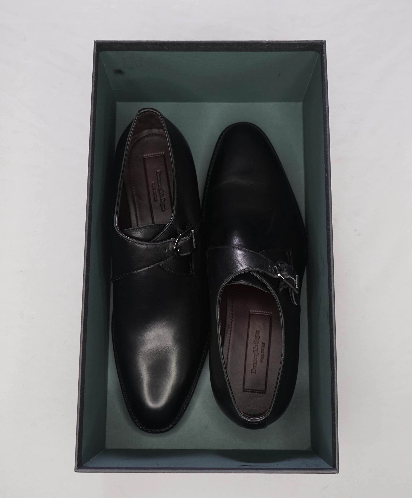 $850 ZEGNA - Black Leather Single Monk Loafers - US 7.5 (6.5UK)