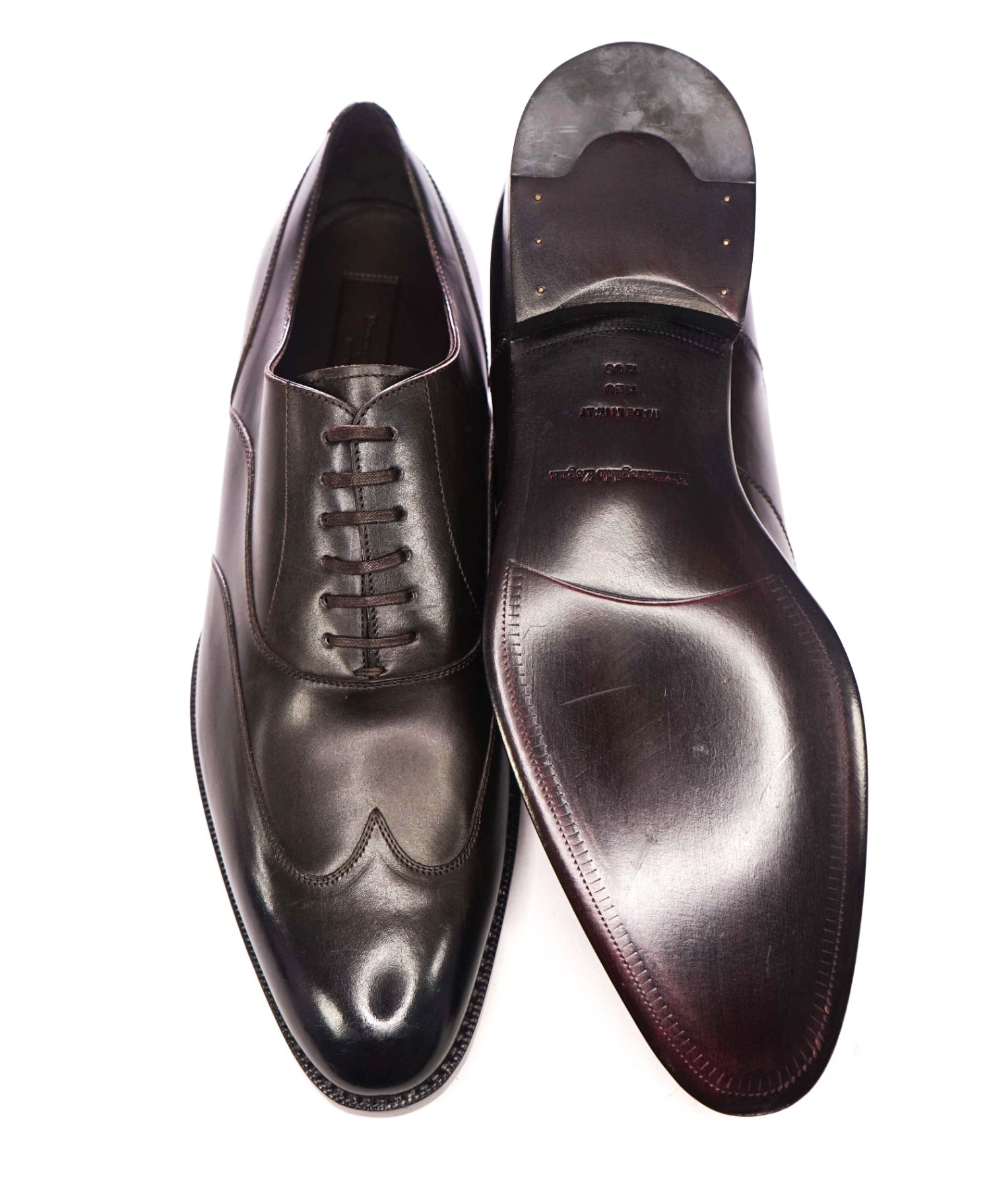 $795 ZEGNA - Brown Leather Wingtip Oxfords - US 12 (11UK)