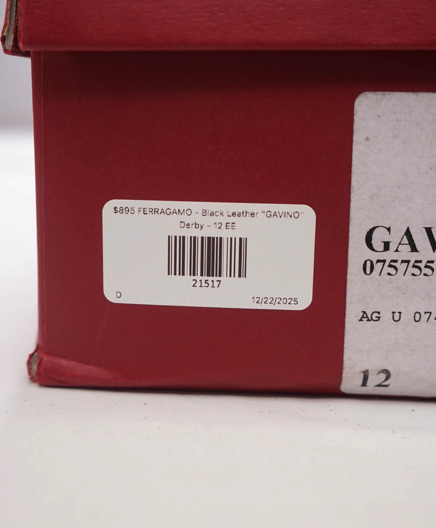 $895 FERRAGAMO - Black Leather "GAVINO" Logo Derby - 12 EE