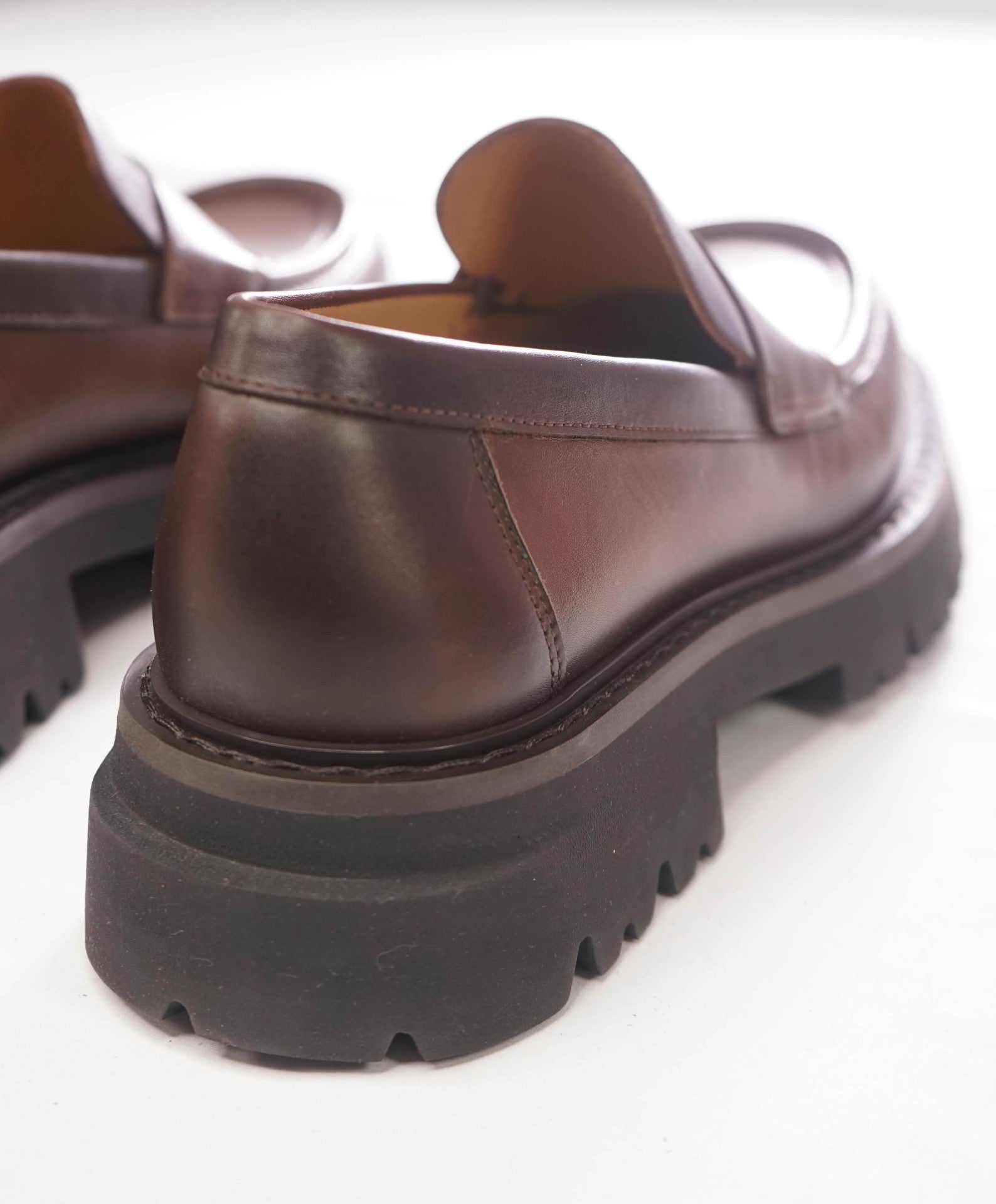 $995 FERRAGAMO - Leather Brown "FERGAL" Lug Sole Loafers - 10 EE