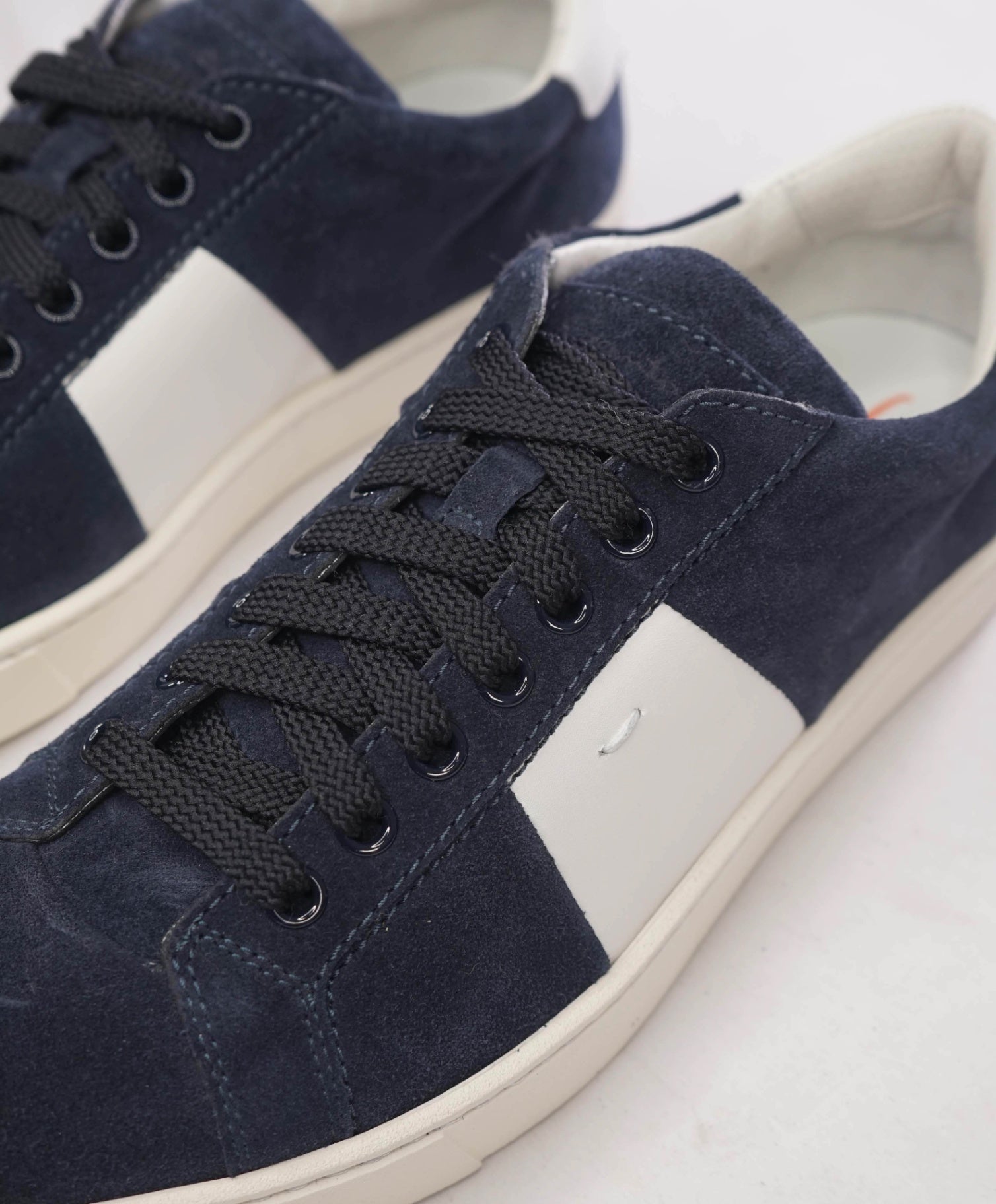$795 SANTONI - Navy Blue Suede/Leather Sneakers - US 7 (6UK)