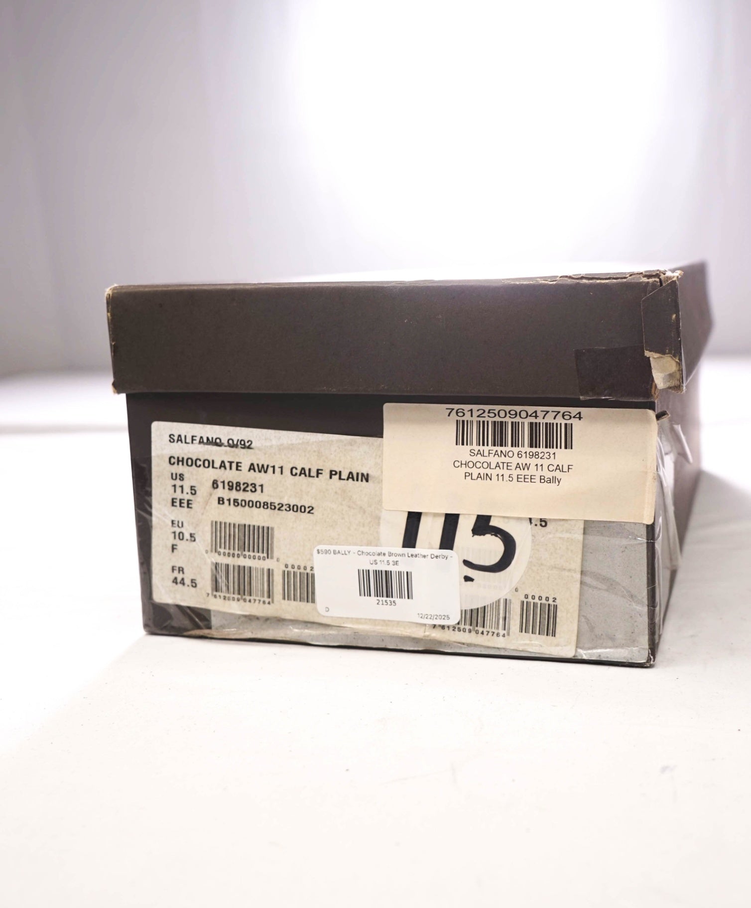 $590 BALLY - Chocolate Brown Leather Derby - US 11.5 3E