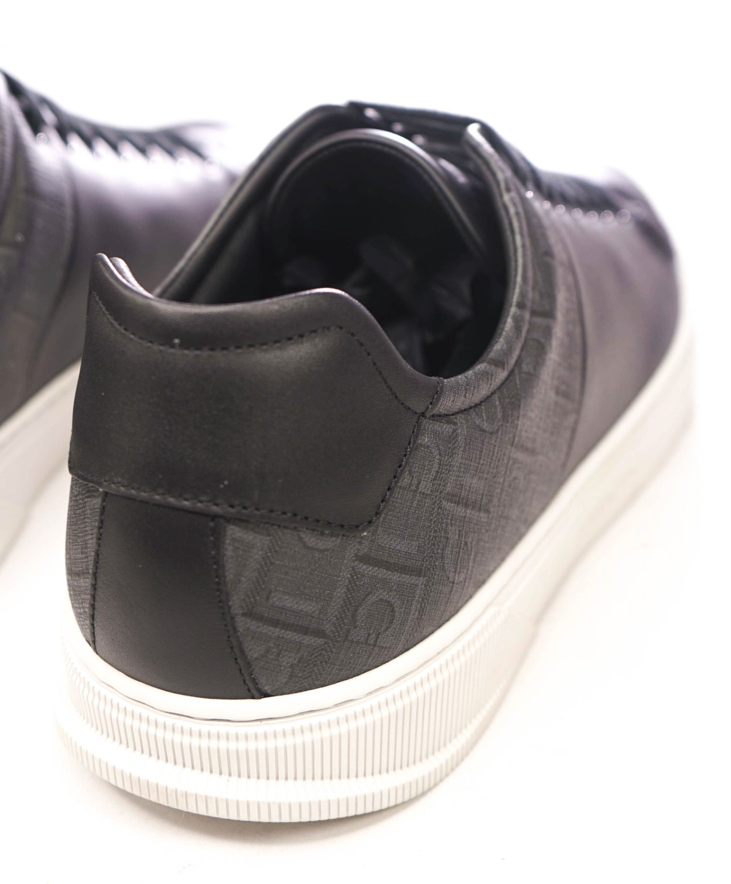 $750 FERRAGAMO - Black/Gray w Logo Leather Sneakers - 12 M