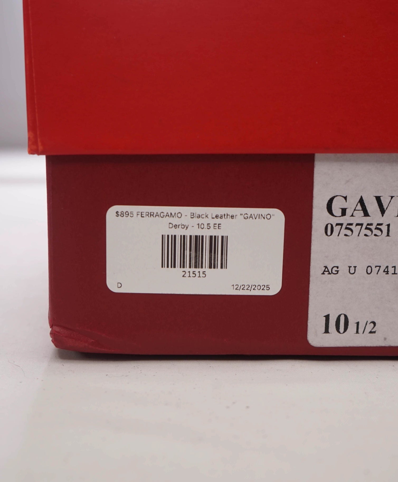 $895 FERRAGAMO - Black Leather "GAVINO" Logo Derby - 10.5 EE