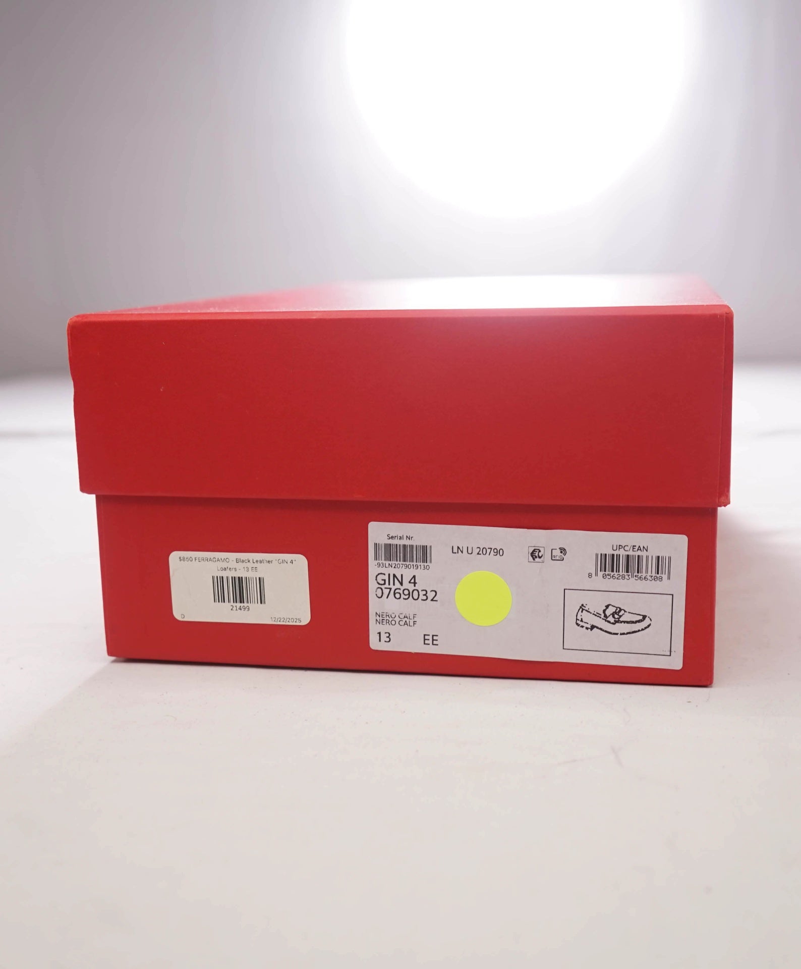 $850 FERRAGAMO - Black Leather "GIN 4" Loafers - 13 EE