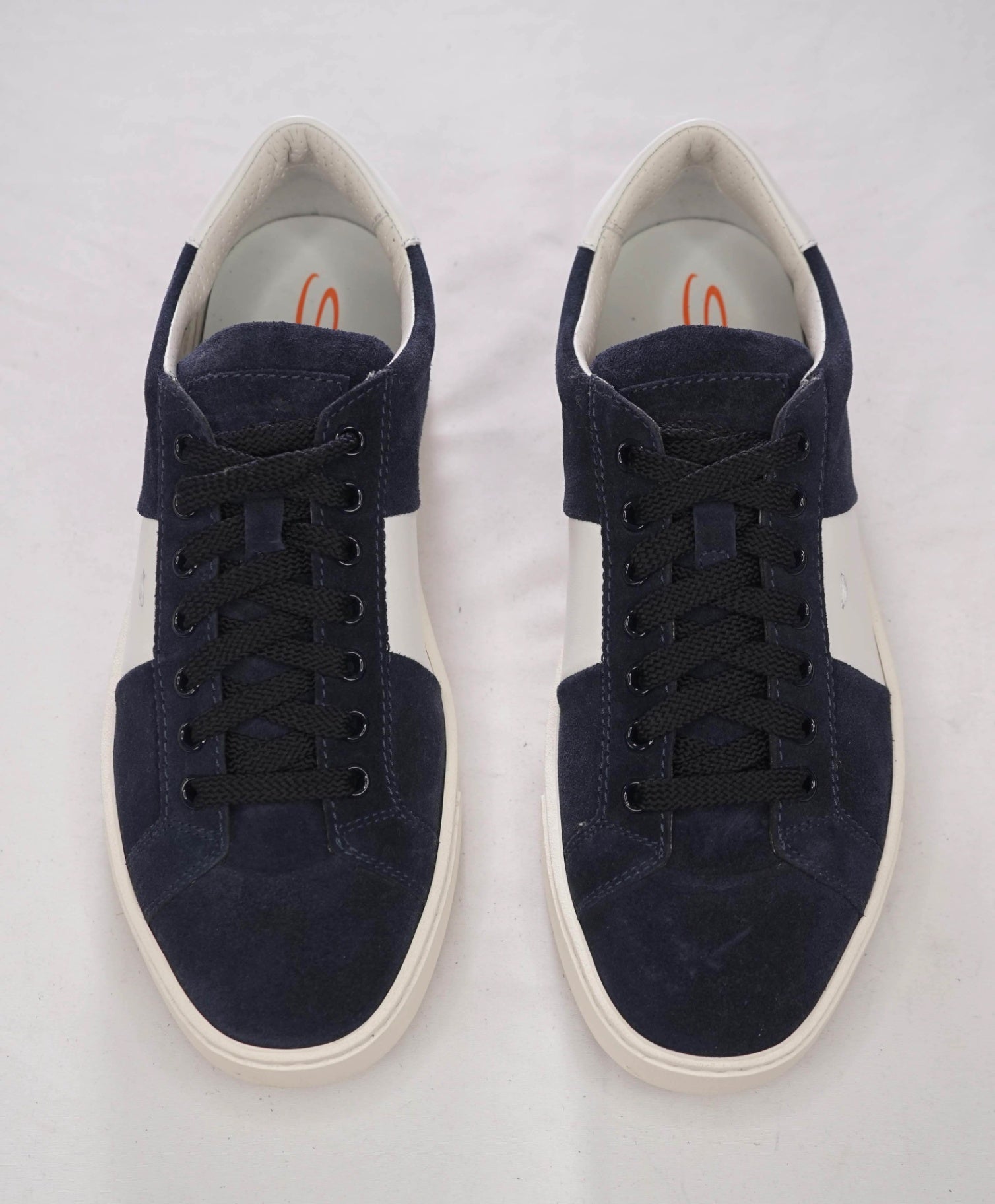 $795 SANTONI - Navy Blue Suede/Leather Sneakers - US 7 (6UK)