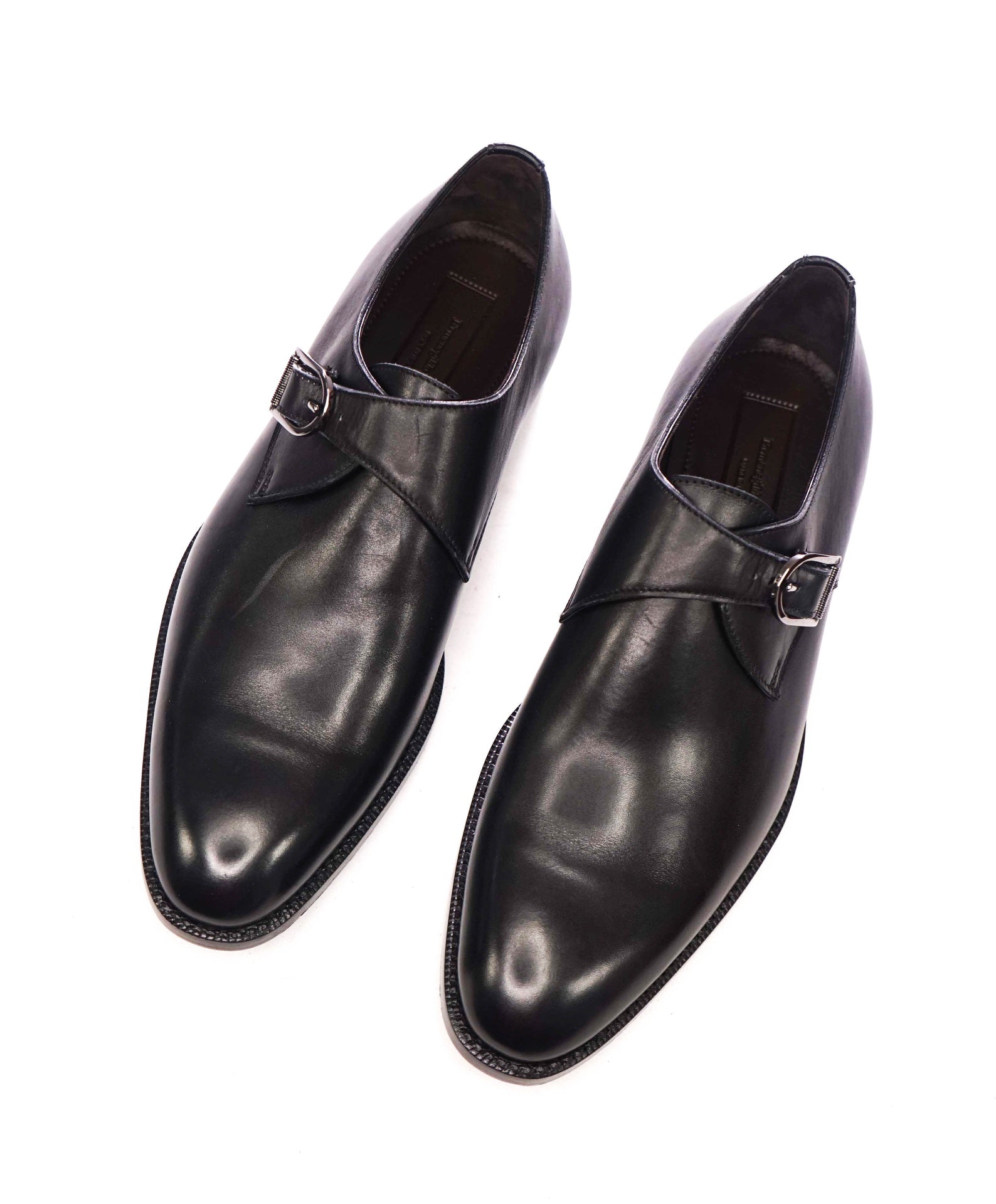 $850 ZEGNA - Black Leather Single Monk Loafers - US 7.5 (6.5UK)
