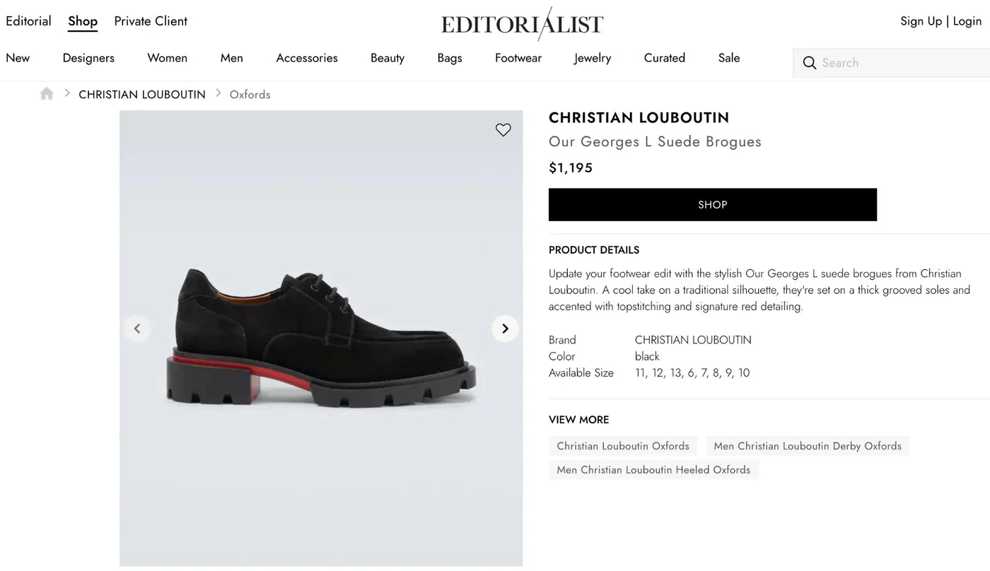 $1,195 CHRISTIAN LOUBOUTIN - "Our Georges L" Lug Sole Derby - US 9.5 (42.5EU)