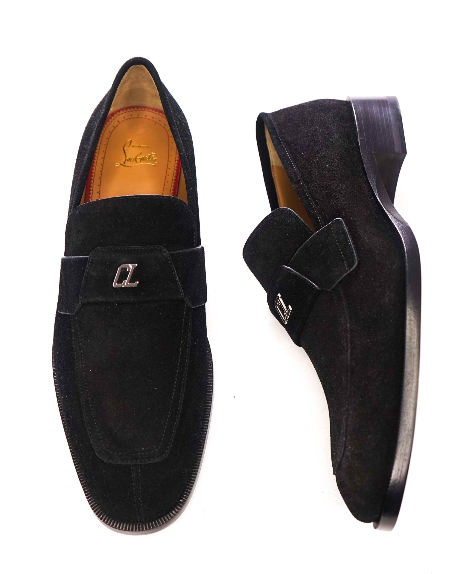 $1,100 CHRISTIAN LOUBOUTIN - Black Suede "VARSIMOC" Loafers - US 12 (45EU)