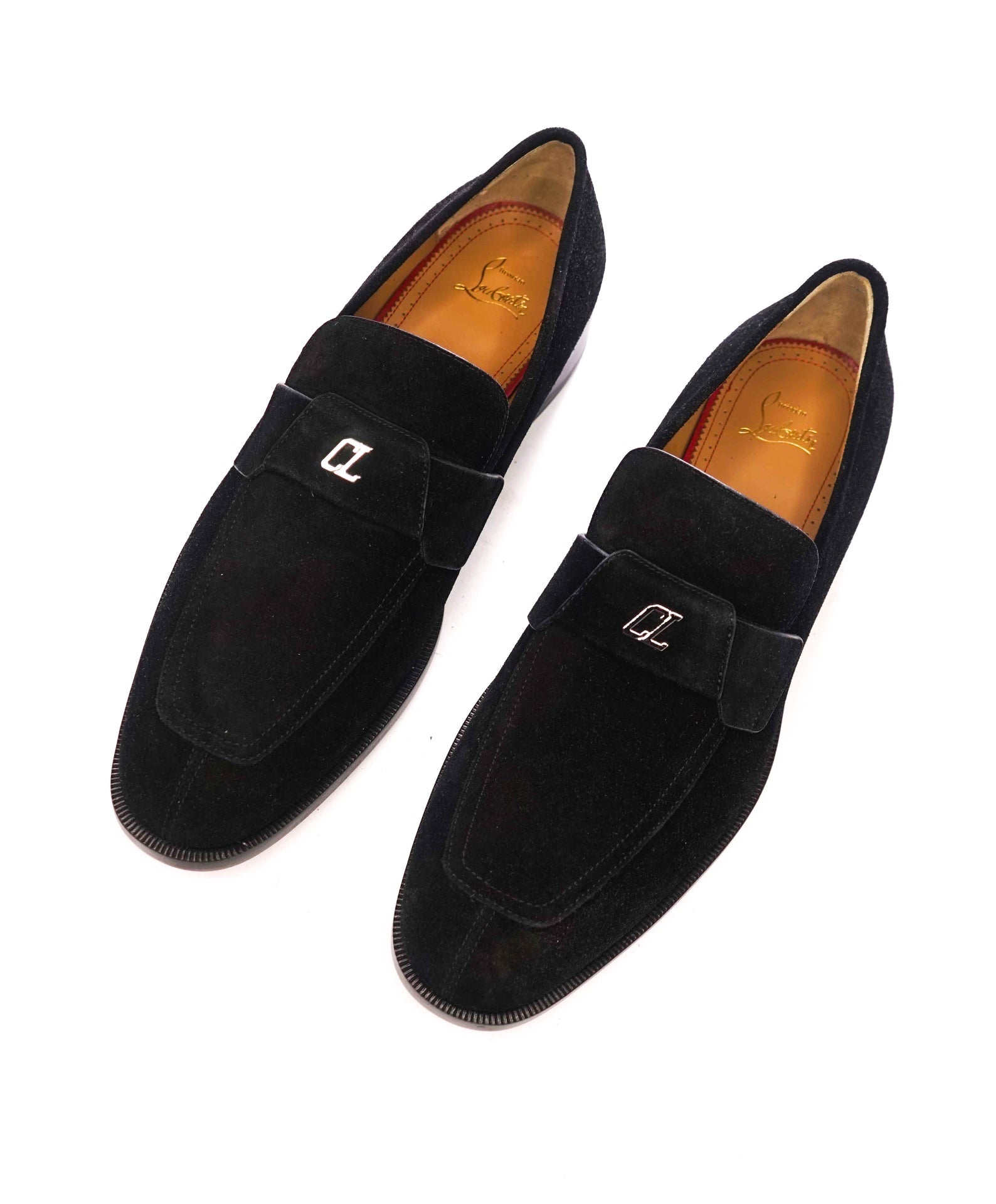 $1,100 CHRISTIAN LOUBOUTIN - Black Suede "VARSIMOC" Loafers - US 12 (45EU)