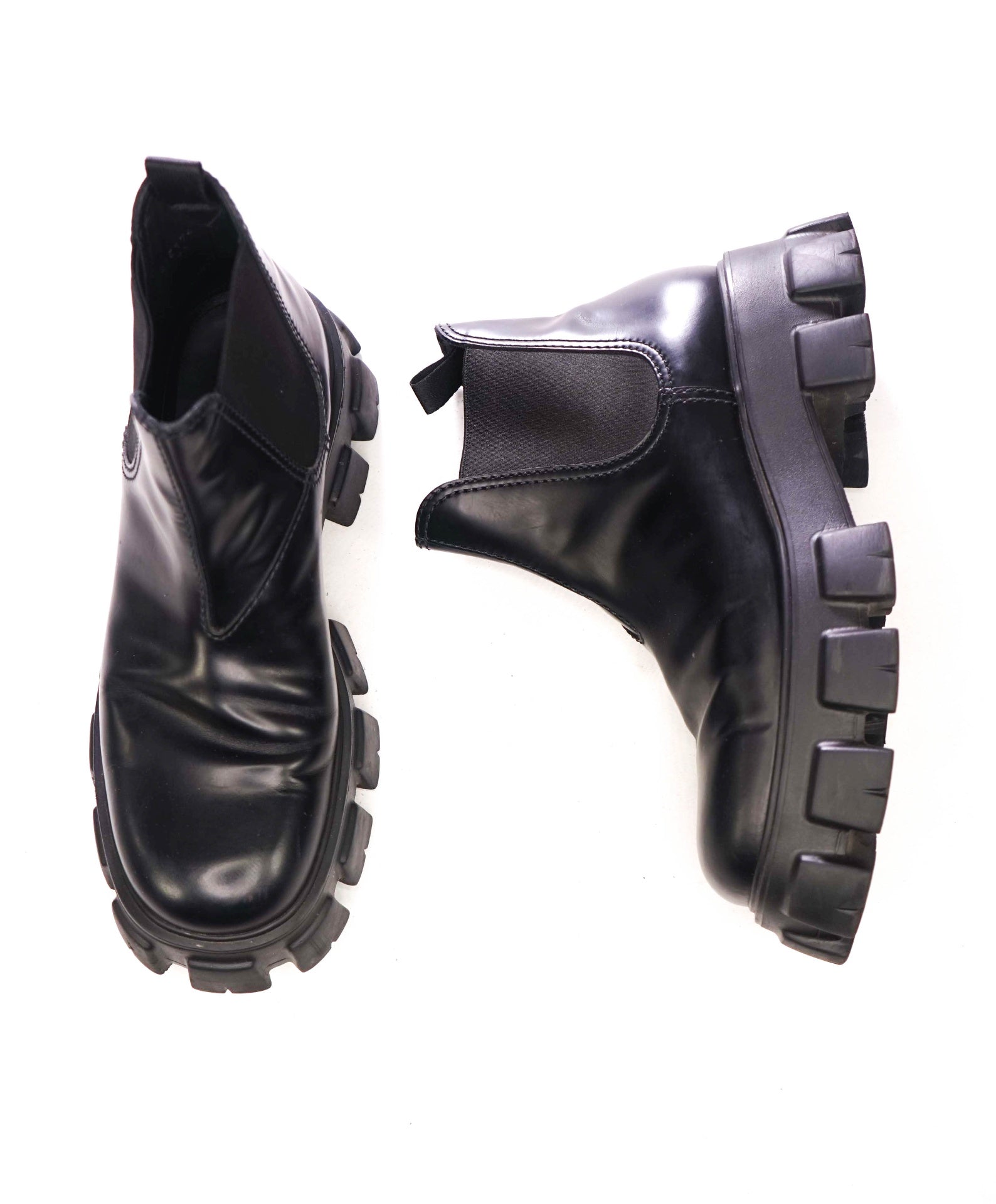 $1,470 PRADA - Black Leather Monolith Chelsea Boots - US 10.5 (UK9.5)