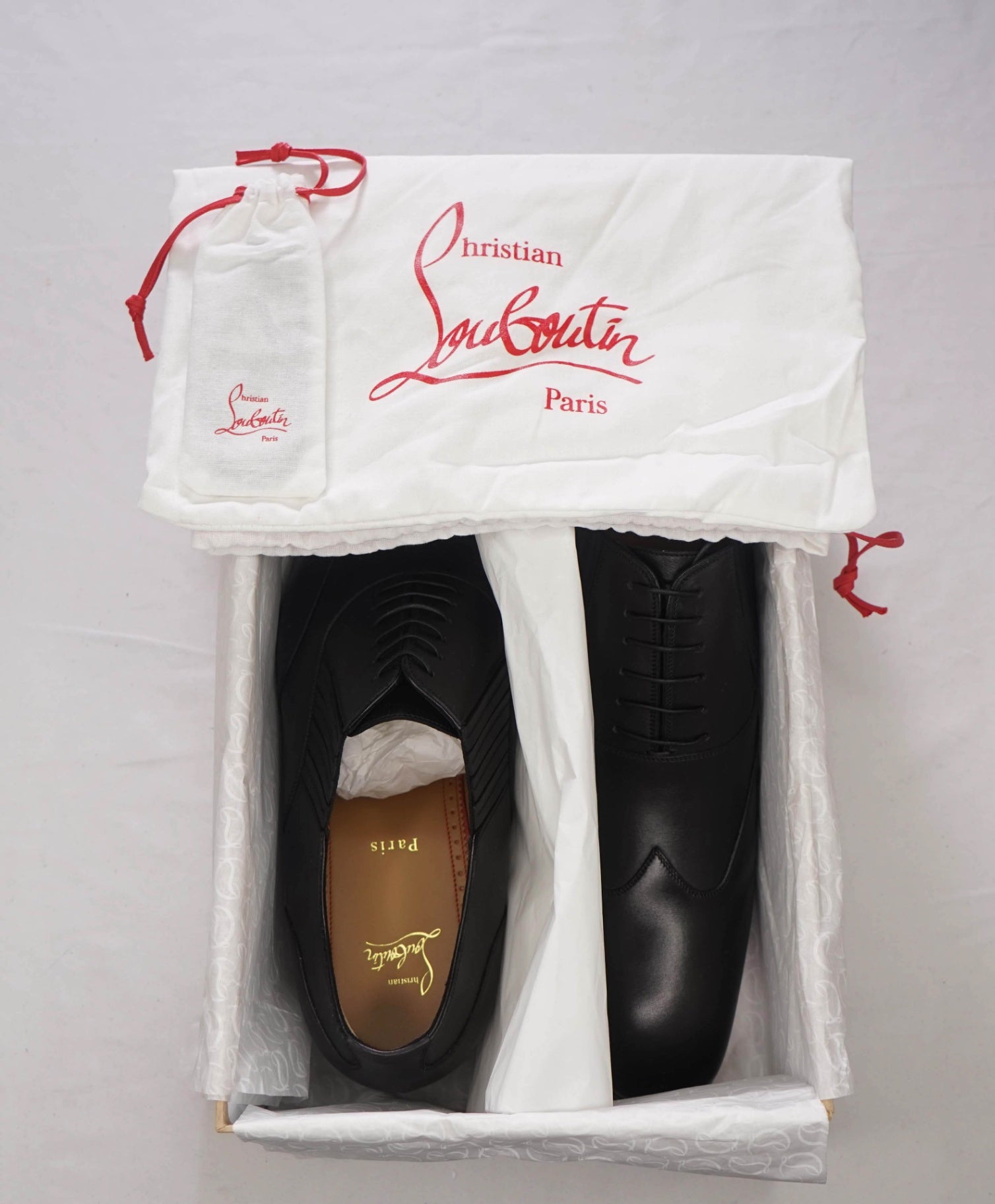 $1,145 CHRISTIAN LOUBOUTIN - Black Leather *MY ARMOR" Oxfords - US 13 (EU46)