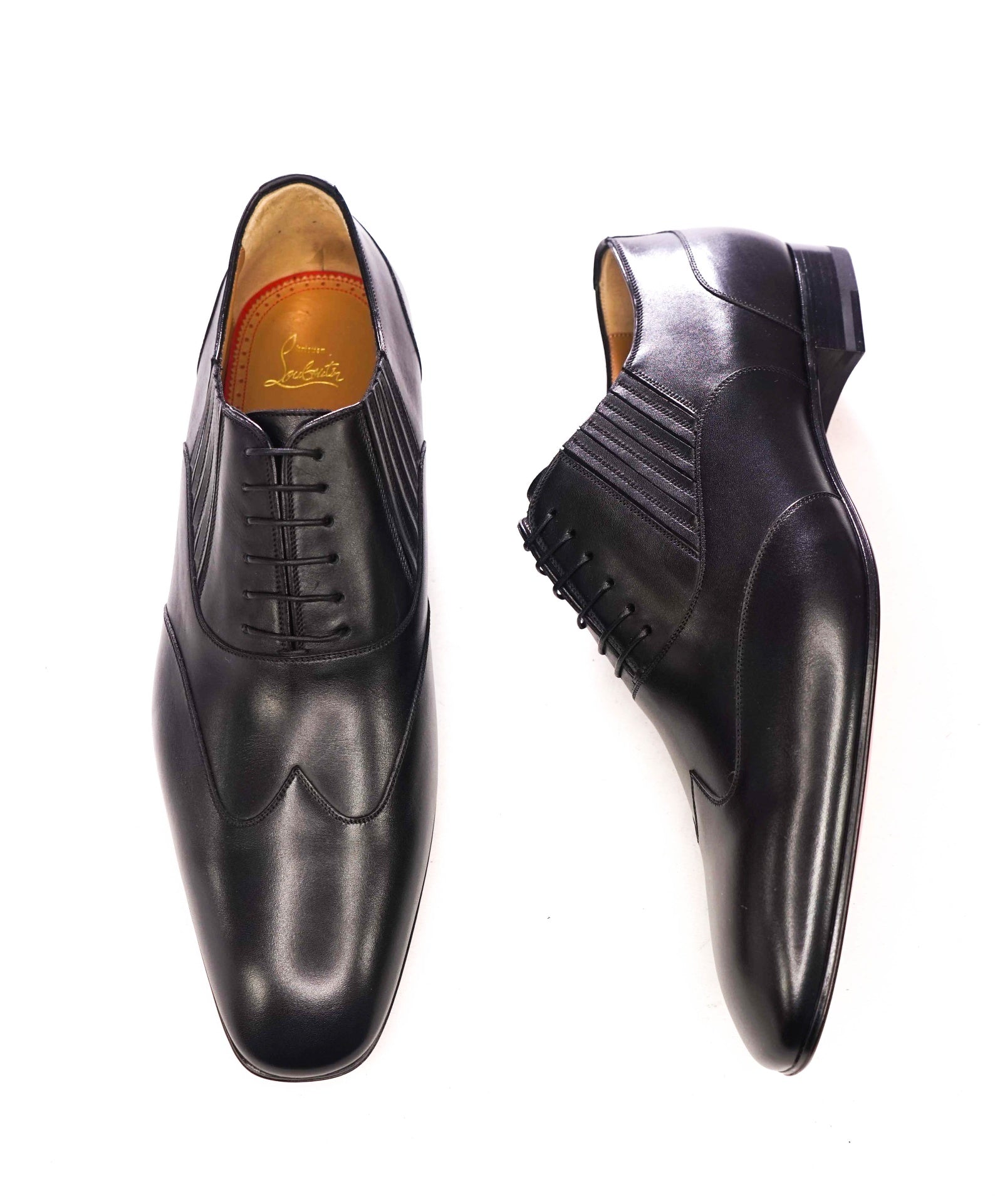 $1,145 CHRISTIAN LOUBOUTIN - Black Leather *MY ARMOR" Oxfords - US 14 (EU47)