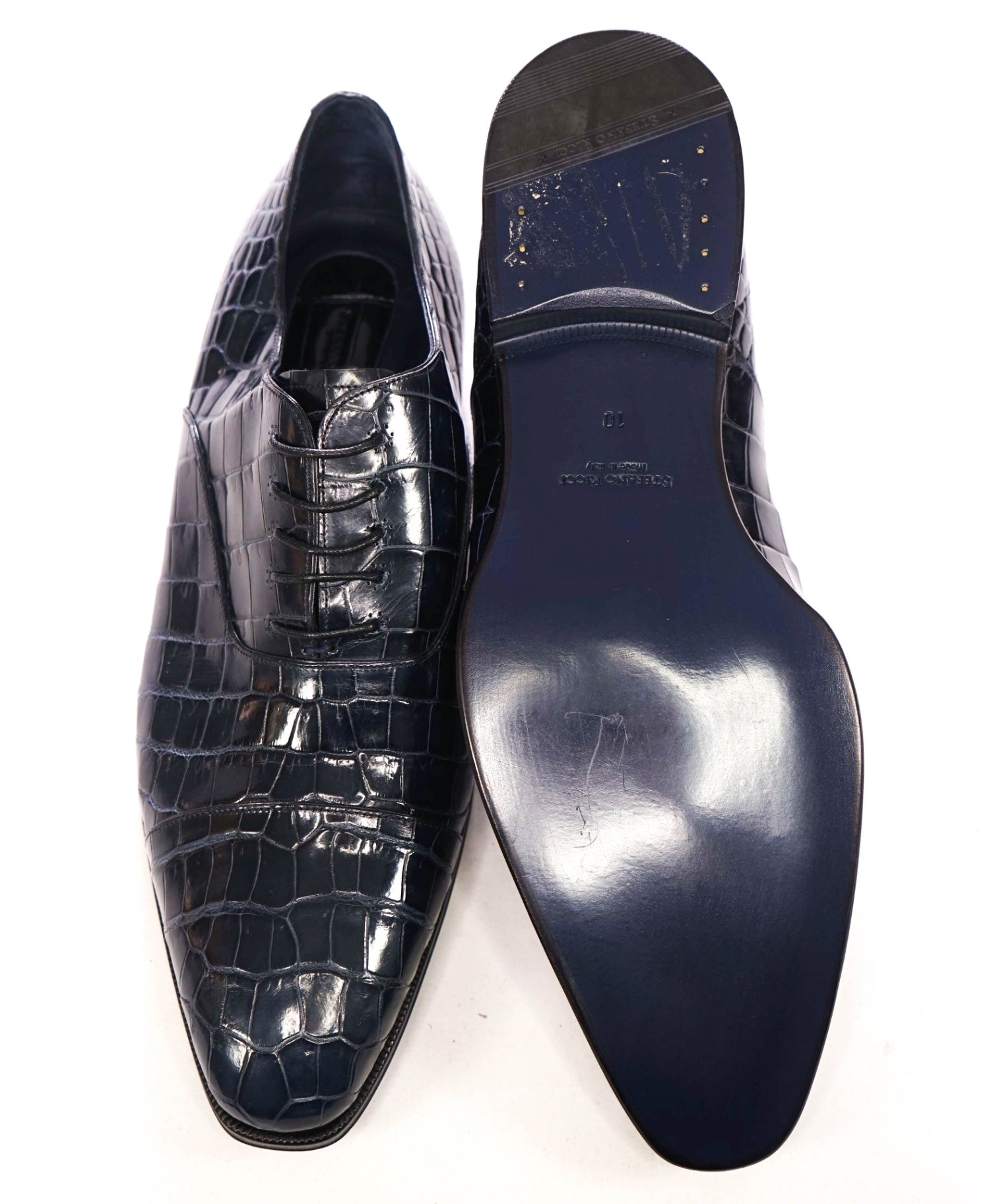 $9,000 STEFANO RICCI - Navy Blue Crocodile Skin Oxfords - 11 US (10UK)