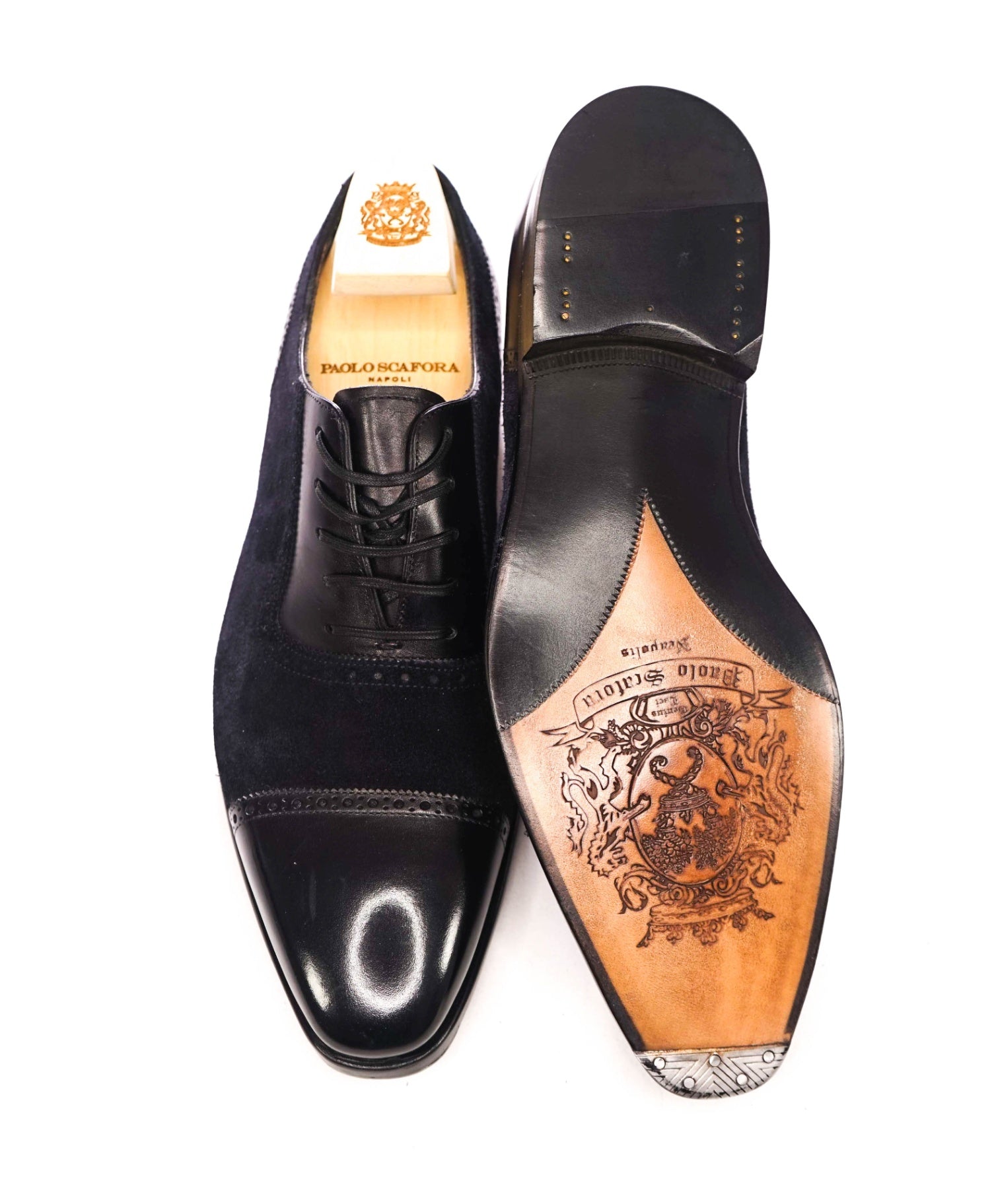 $1,988 PAOLO SCAFORA - Black "GOODYEAR"Oxfords - 9 US (8UK)