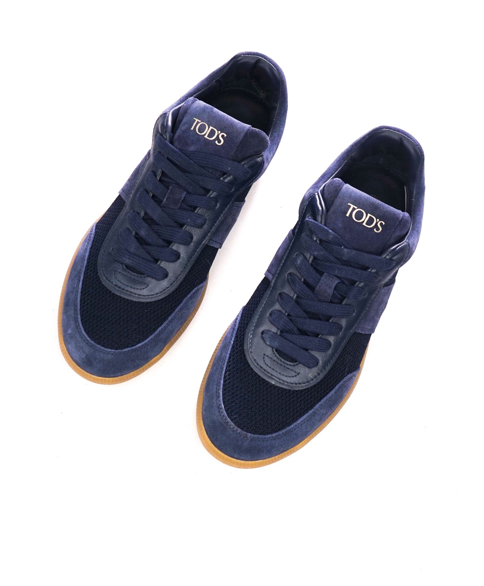 $700 TOD'S - Navy Blue Leather/Suede/Fabric Sneakers - US 7 (6UK)