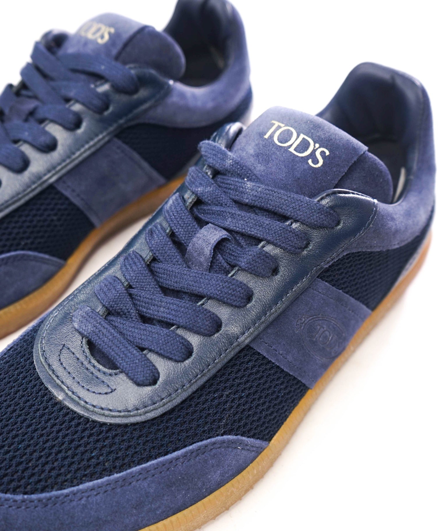 $700 TOD'S - Navy Blue Leather/Suede/Fabric Sneakers - US 7 (6UK)