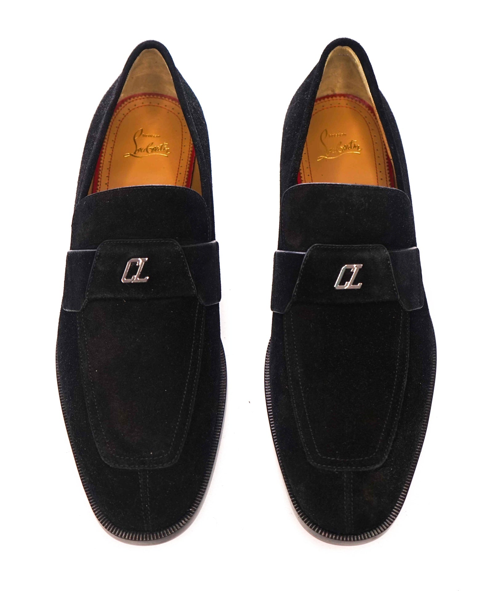 $1,100 CHRISTIAN LOUBOUTIN - Black Suede "VARSIMOC" Loafers - US 12 (45EU)