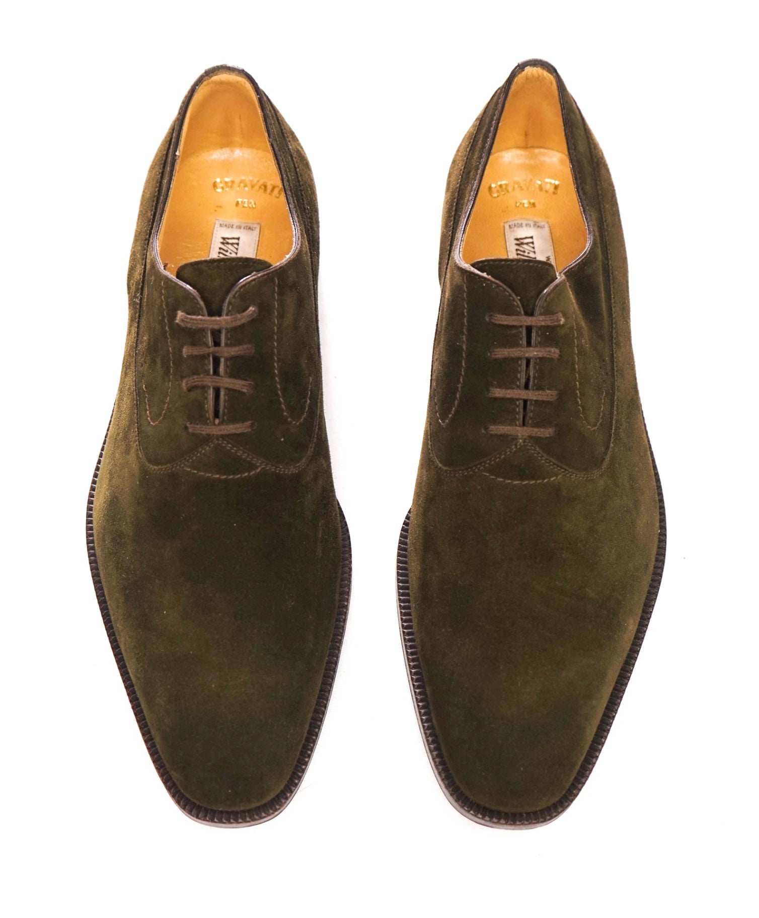 $750 GRAVATI - Dark Green Supple Suede Oxfords - 8 M