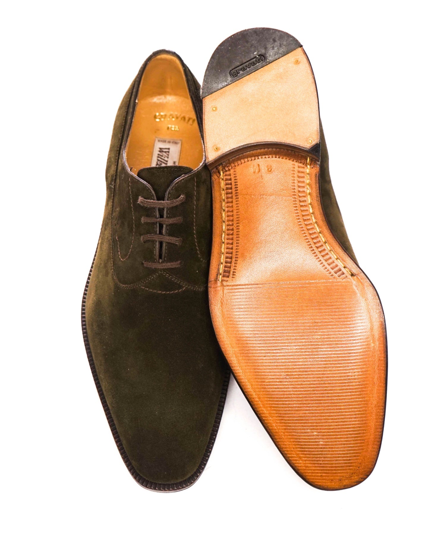 $750 GRAVATI - Dark Green Supple Suede Oxfords - 8 M