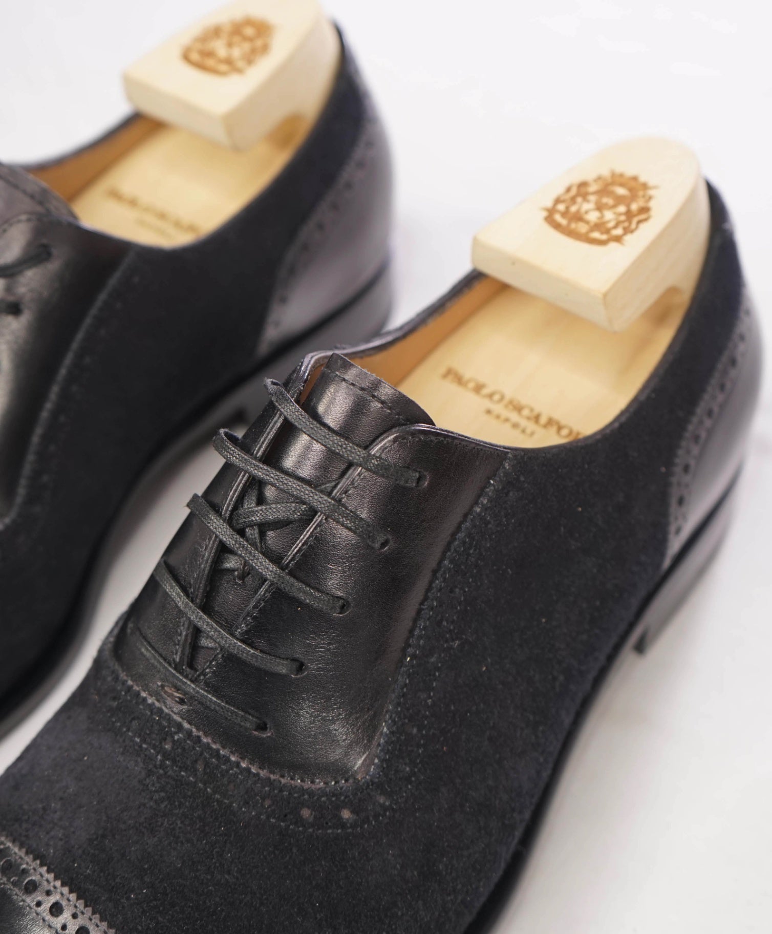 $1,988 PAOLO SCAFORA - Black "GOODYEAR"Oxfords - 9 US (8UK)