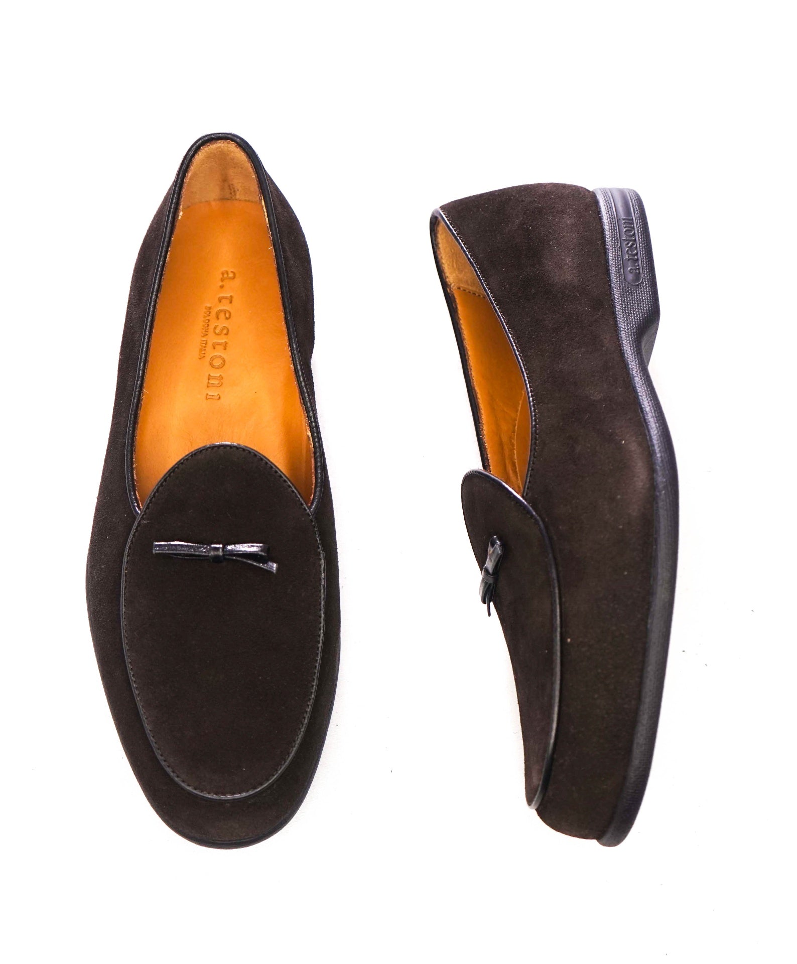 $1,100 A.TESTONI - Brown Suede BELGIAN Loafers - 8