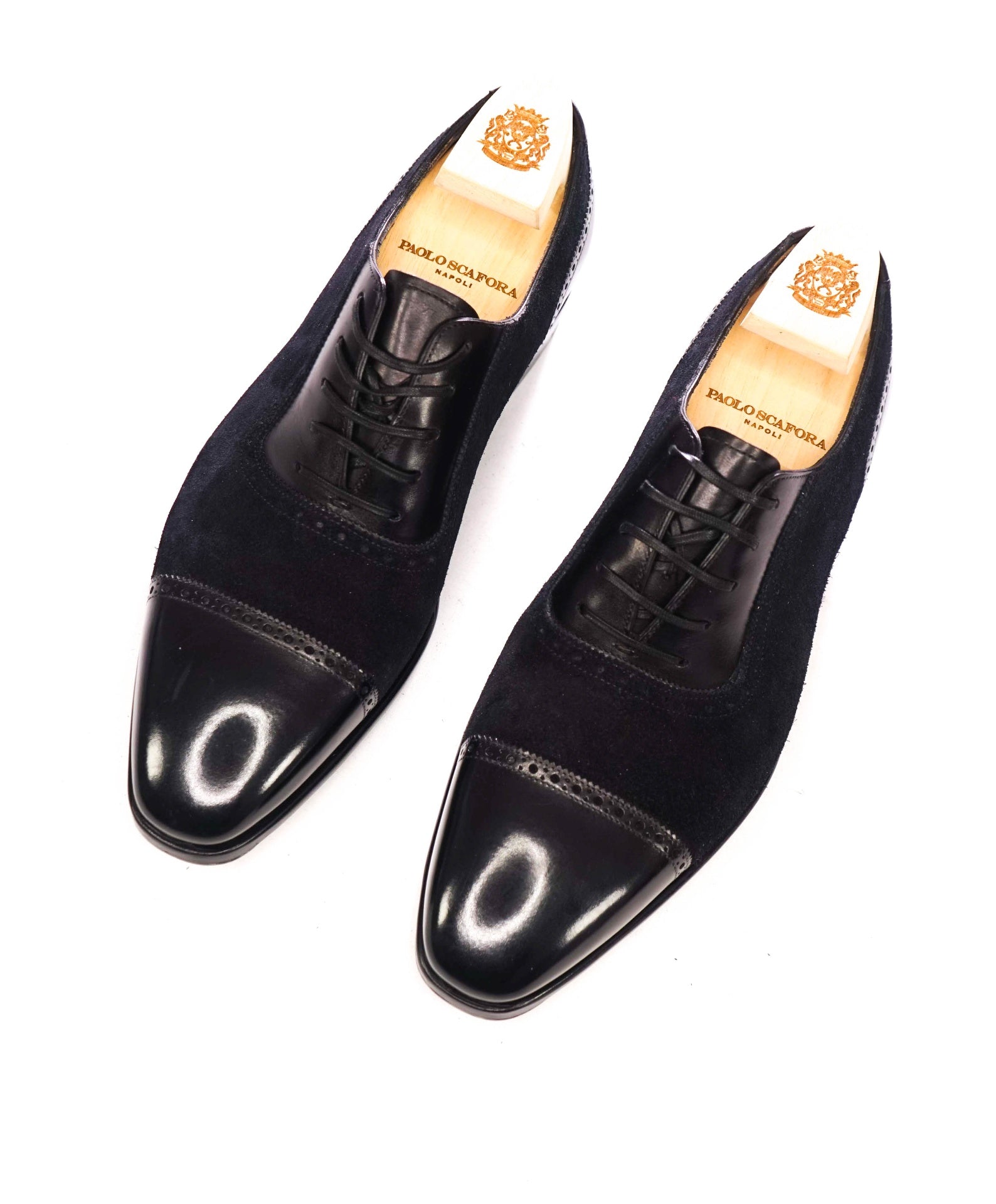 $1,988 PAOLO SCAFORA - Black "GOODYEAR"Oxfords - 9 US (8UK)
