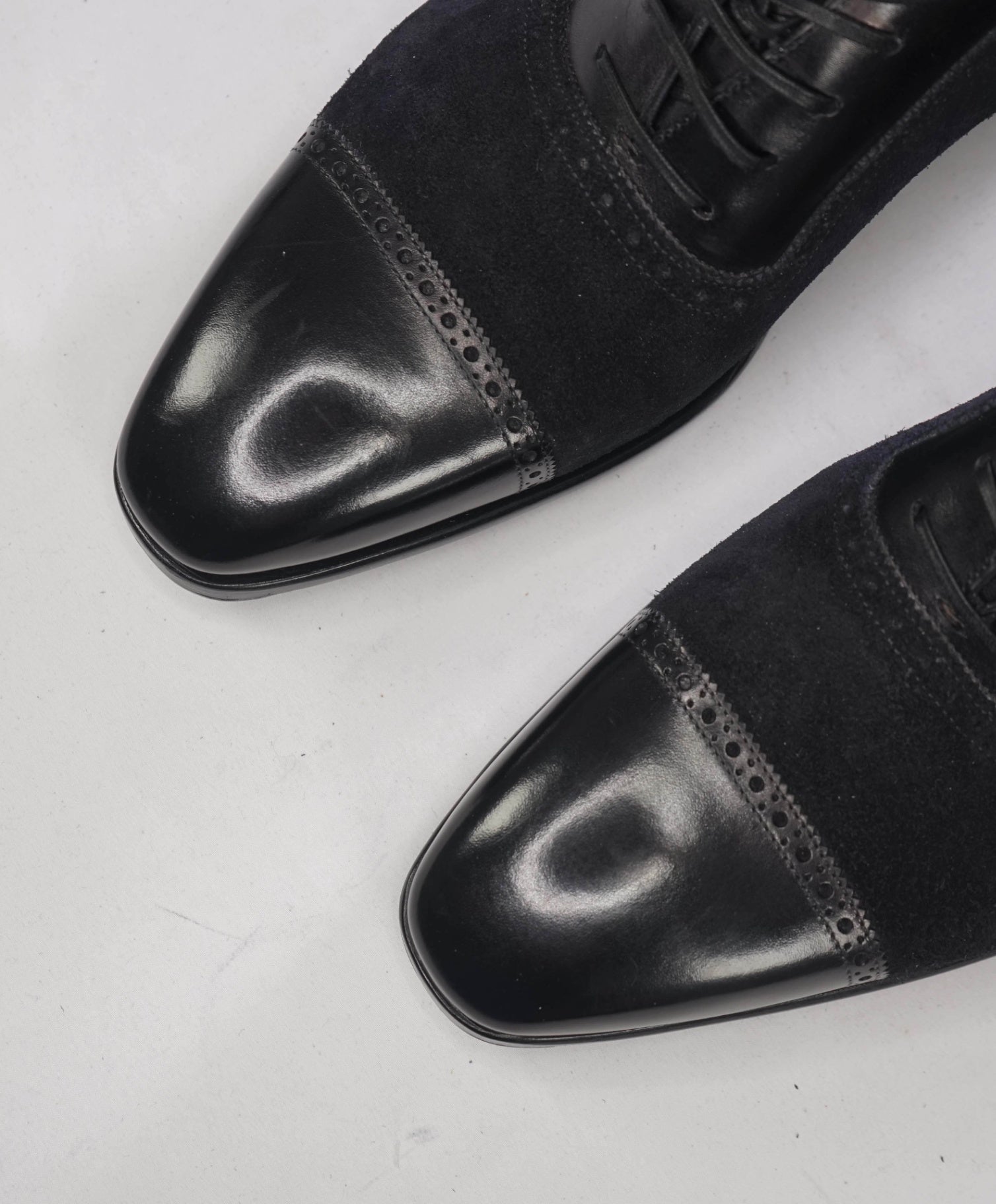 $1,988 PAOLO SCAFORA - Black "GOODYEAR"Oxfords - 9 US (8UK)
