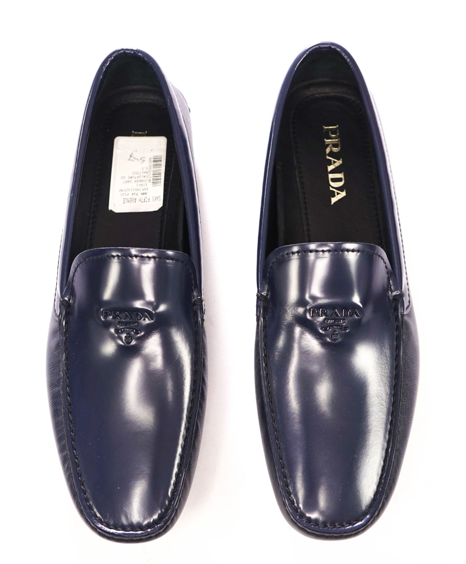 $850 PRADA - Blue Leather "CALZATURE UOMO" Loafers - US 10.5 (9.5UK)