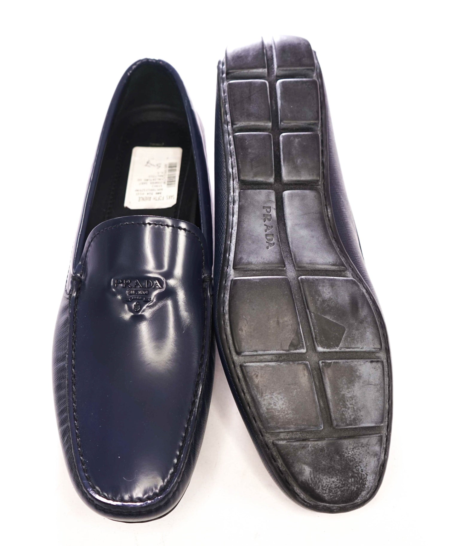 $850 PRADA - Blue Leather "CALZATURE UOMO" Loafers - US 10.5 (9.5UK)