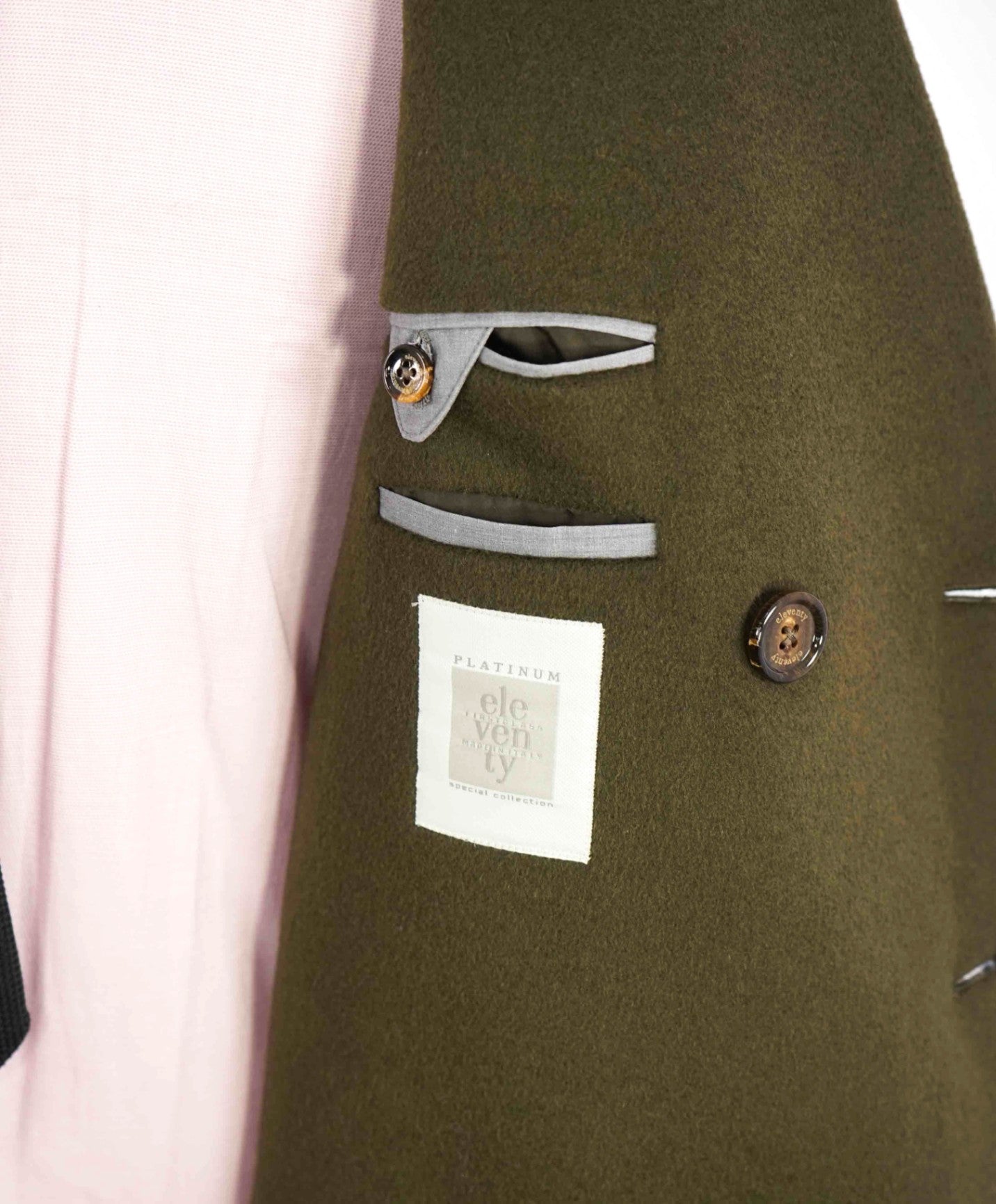 $2,000 ELEVENTY - Green/Gold CASHMERE/Wool Pilot/Aviator Overcoat - 40R (50EU)