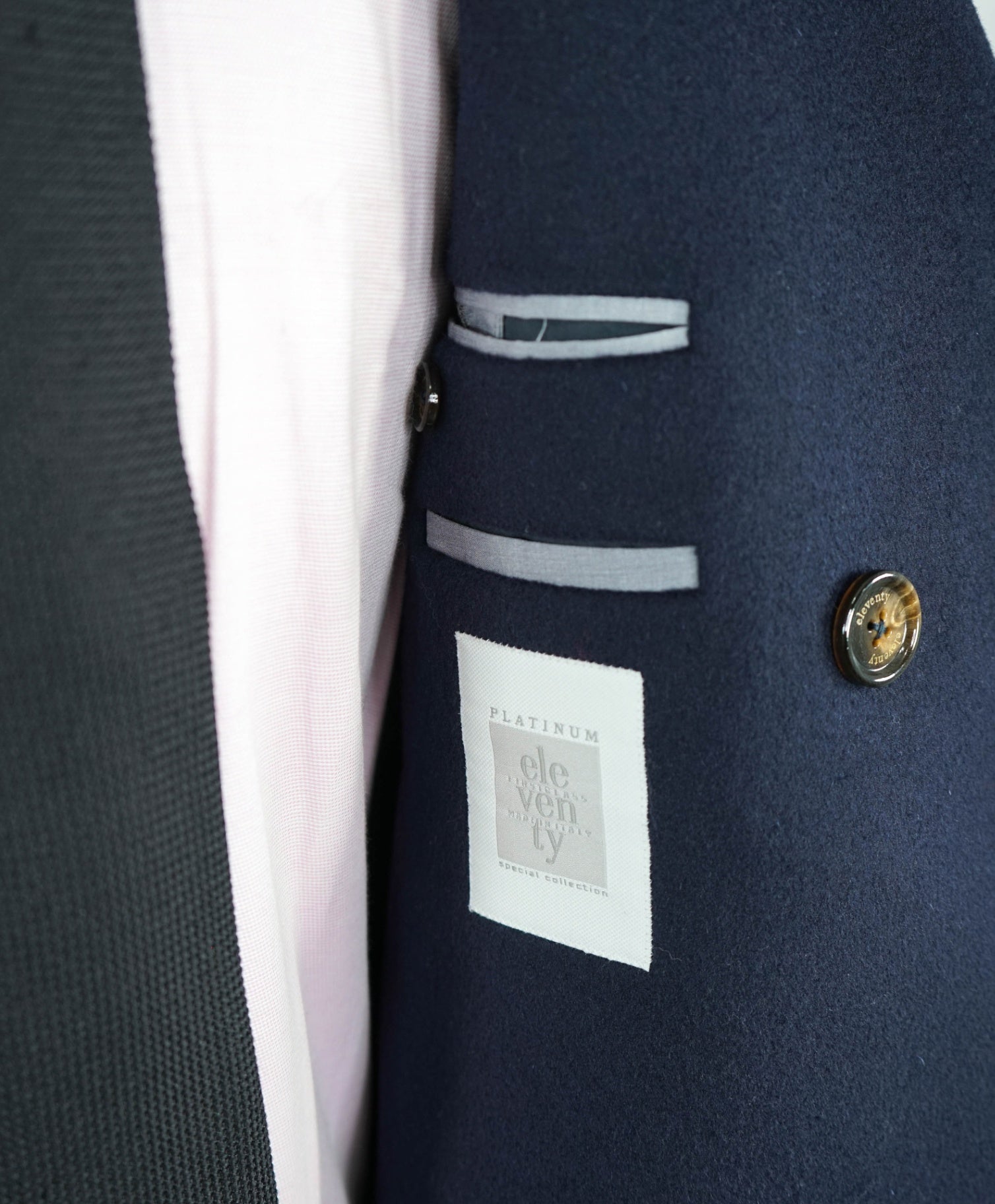 $2,000 ELEVENTY - Navy/Gold CASHMERE/Wool  Pilot/Aviator Overcoat - 40R (50 EU)