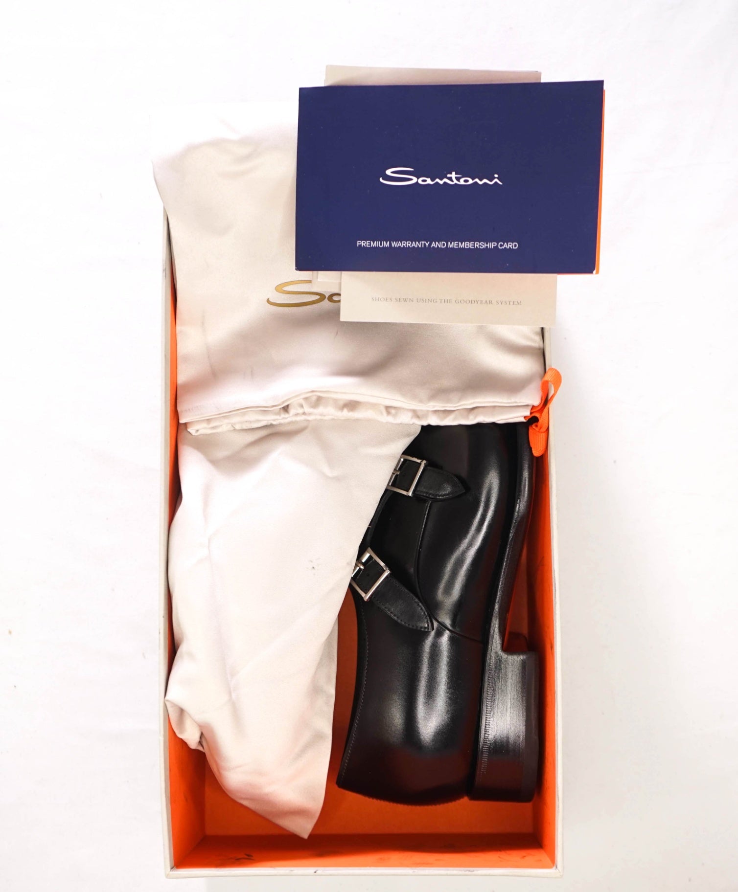 $1,595 SANTONI - Black "GOODYEAR" Leather Monk Straps - US 10 (9UK)