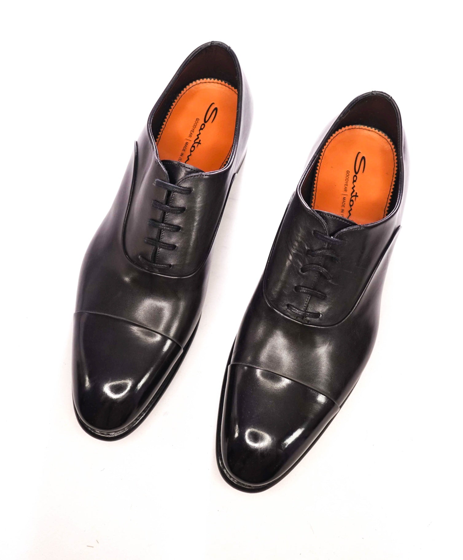 $1,150 SANTONI - Black "GOODYEAR" Leather Oxfords - US 11.5 (10.5UK)