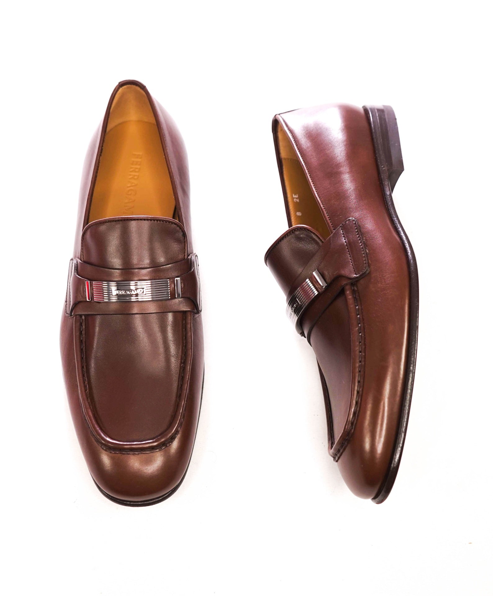$1,095 Ferragamo - Brown "DUMAS" Loafers Leather - 8 EE
