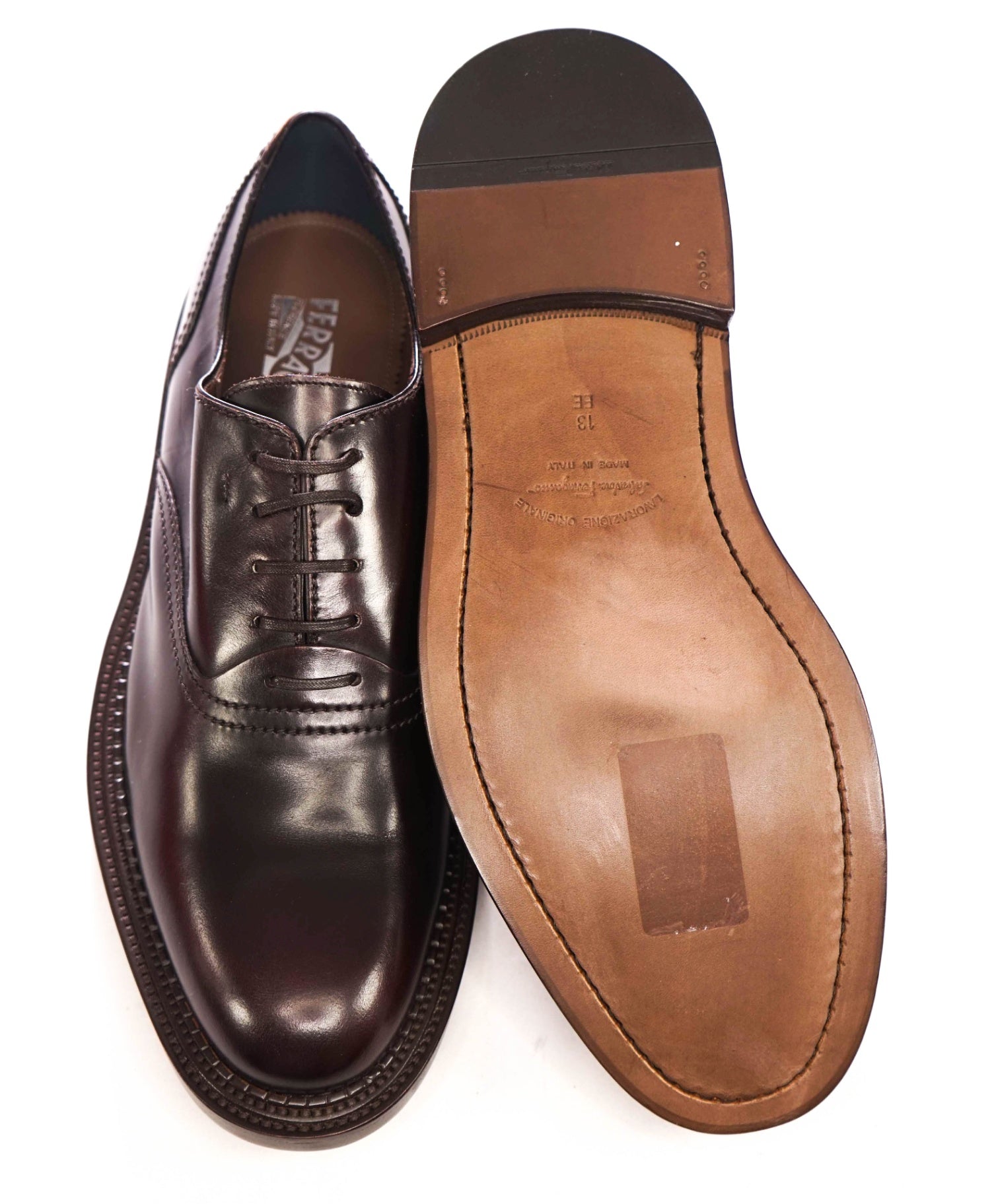 $895 FERRAGAMO - Chocolate Brown Leather *RIGEL* Oxfords - 13 EE