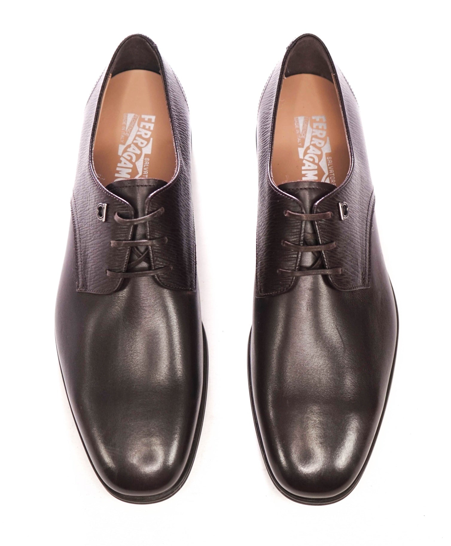 $775 FERRAGAMO - Brown Leather "SPENCER"  Derby - 10 E