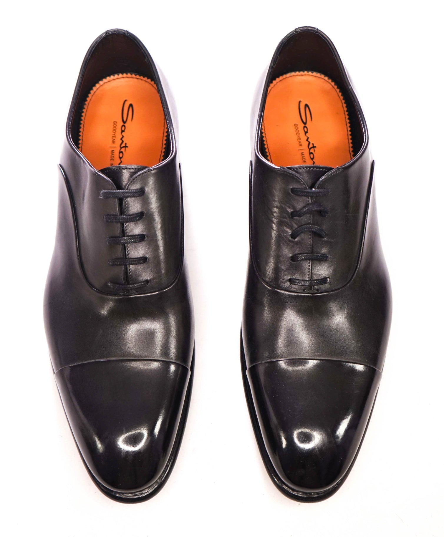 $1,150 SANTONI - Black "GOODYEAR" Leather Oxfords - US 11.5 (10.5UK)