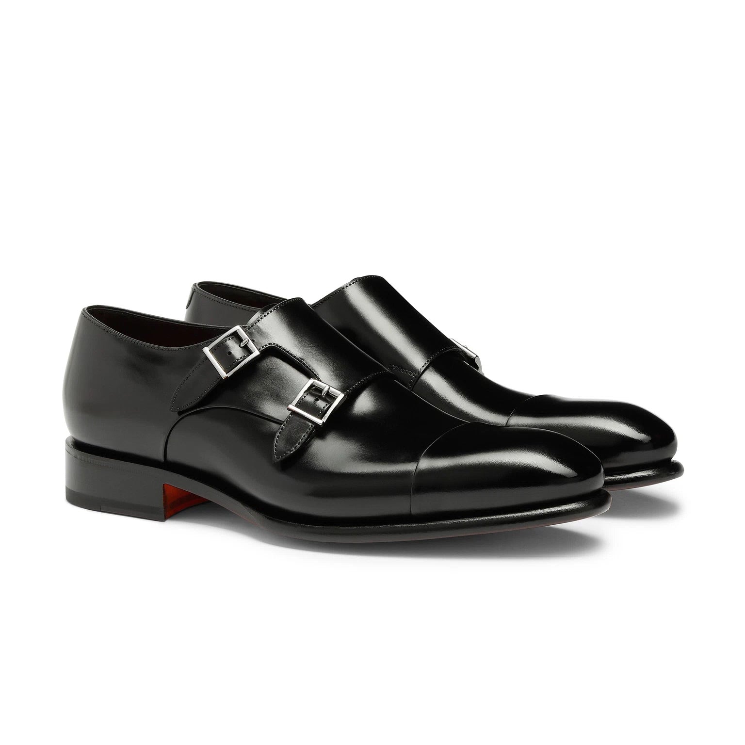 $1,595 SANTONI - Black "GOODYEAR" Leather Monk Straps - US 10 (9UK)