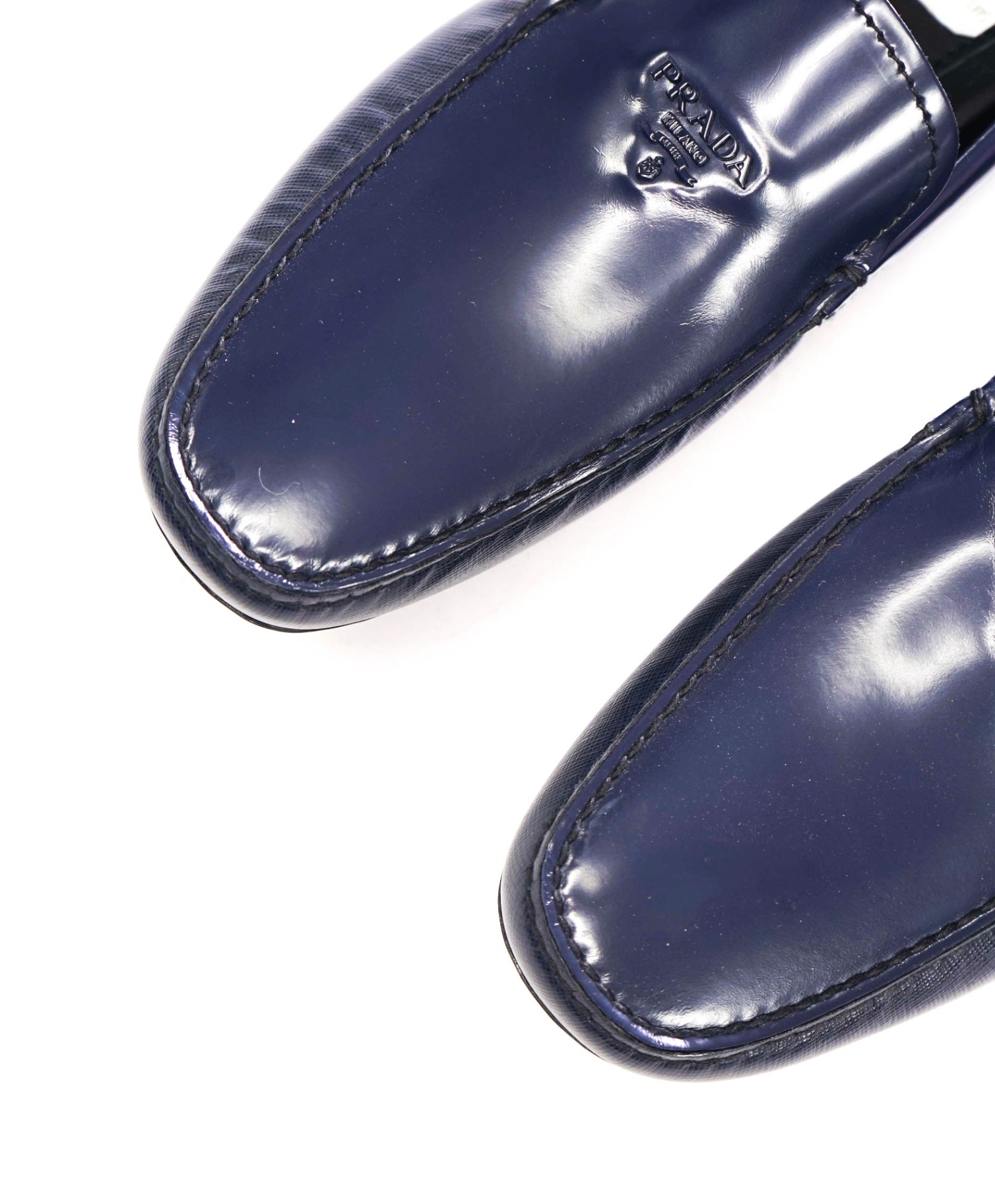 $850 PRADA - Blue Leather "CALZATURE UOMO" Loafers - US 10.5 (9.5UK)