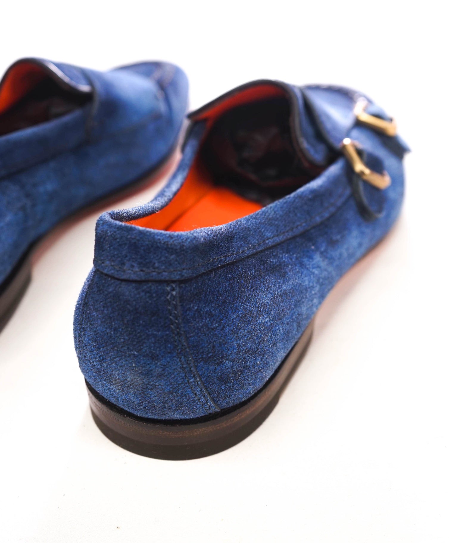 $1,050 SANTONI - Blue Denim "GOODYEAR" Monk Loafers  - US 10 (9UK)