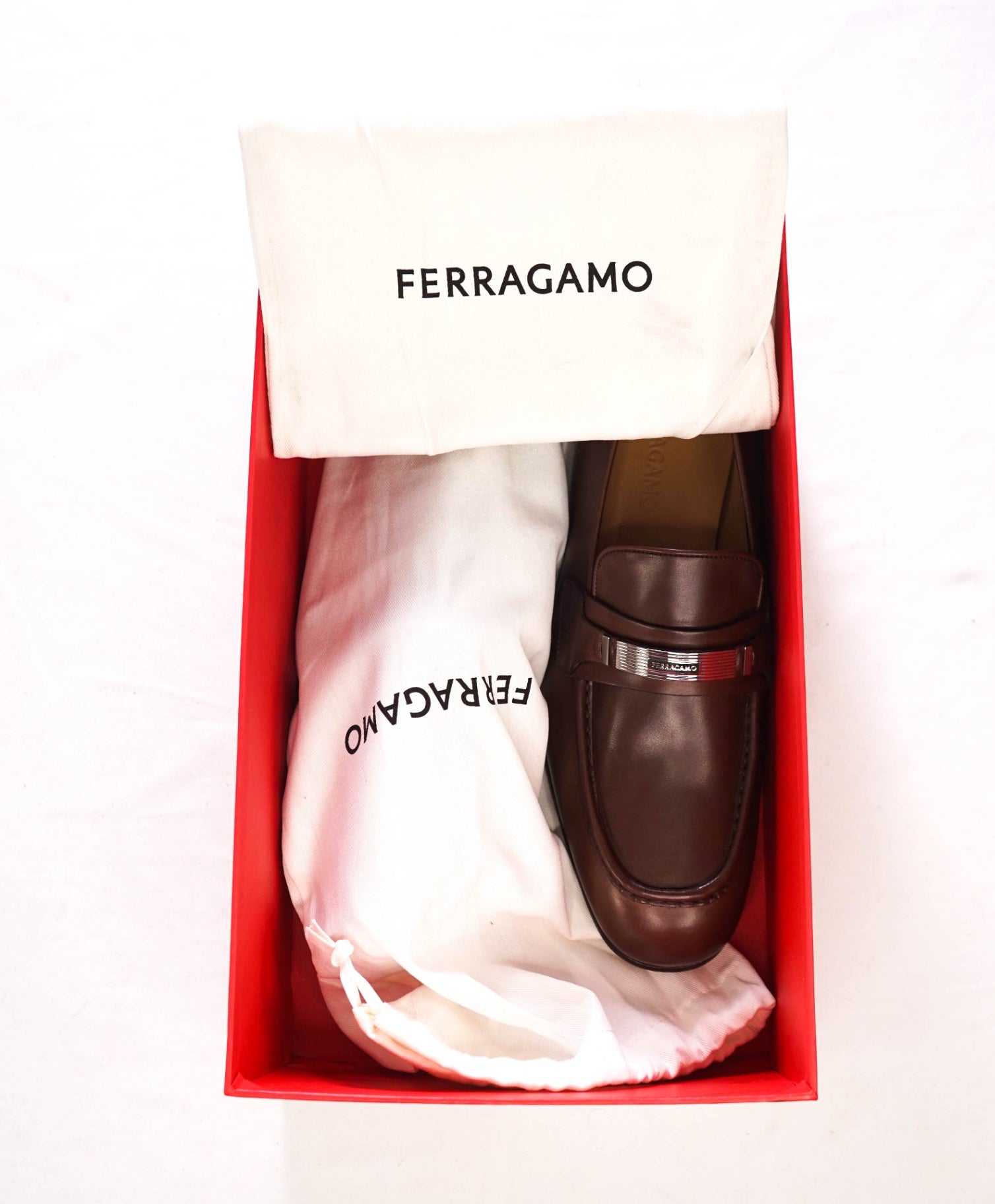 $1,095 Ferragamo - Brown "DUMAS" Loafers Leather - 8 EE