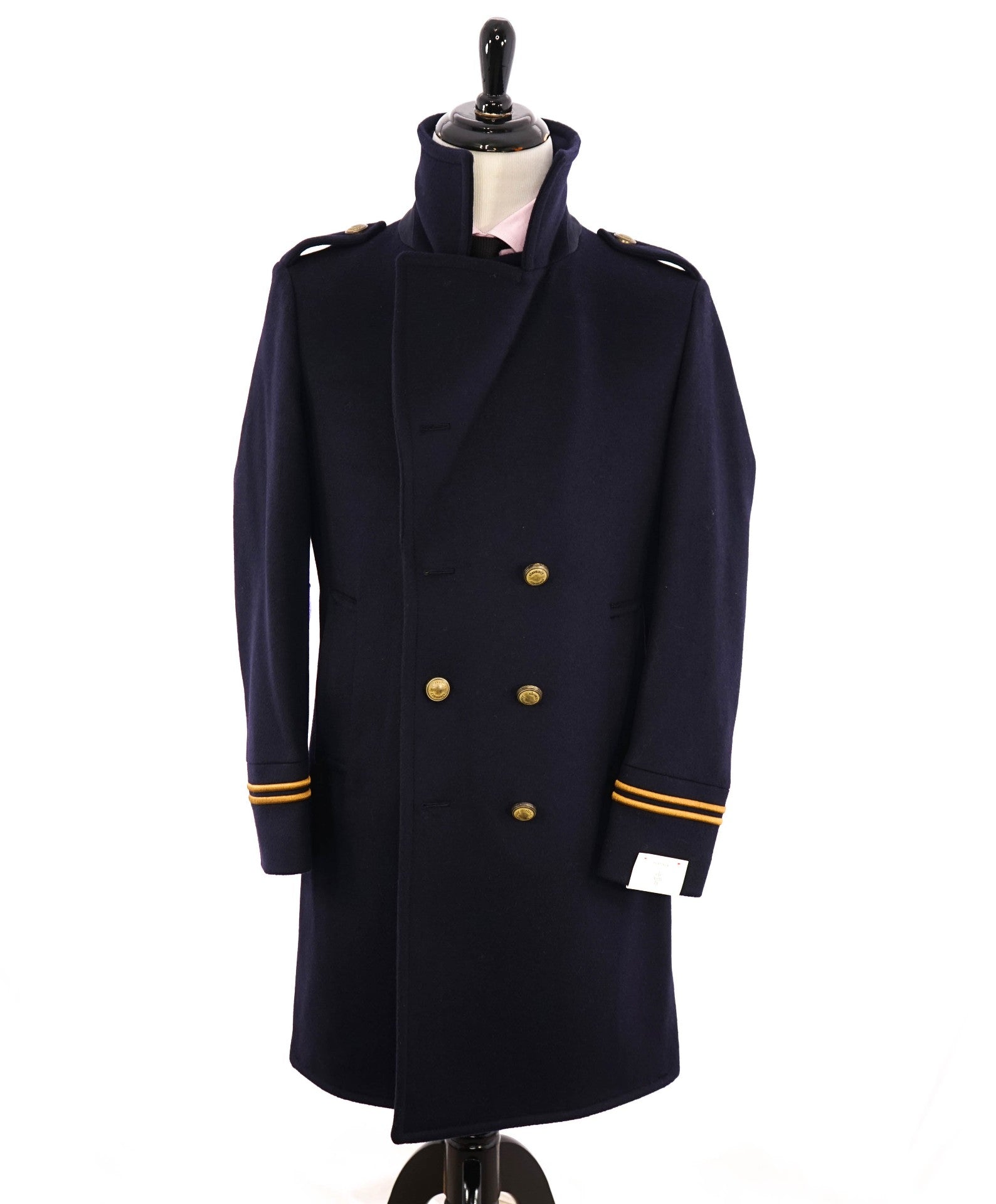 $2,000 ELEVENTY - Navy/Gold CASHMERE/Wool  Pilot/Aviator Overcoat - 42R (52 EU)