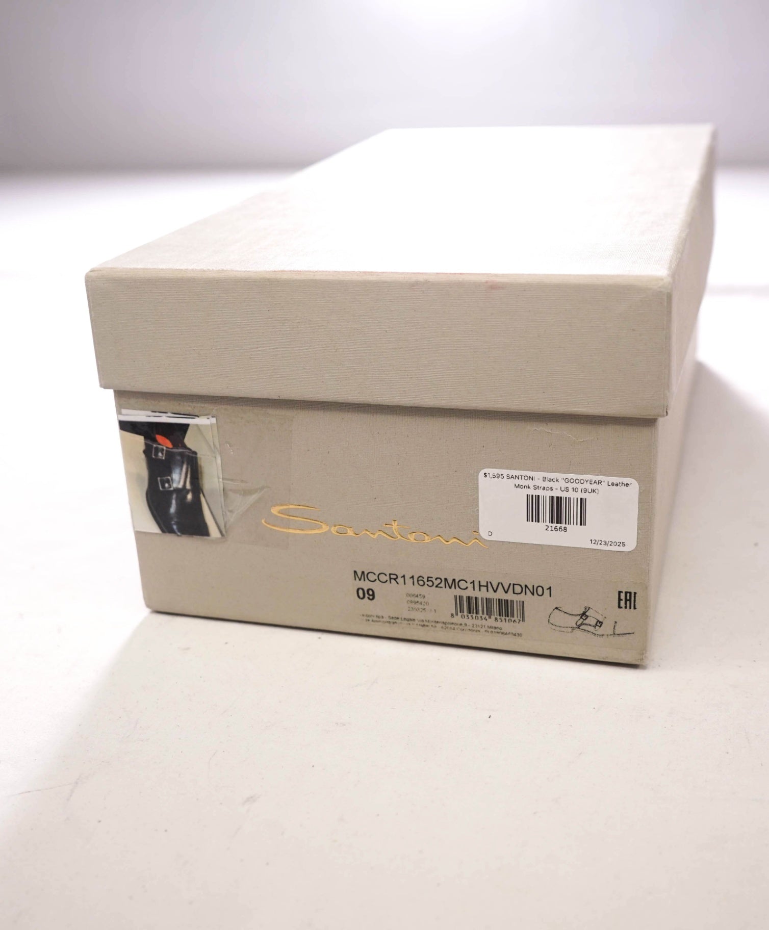 $1,595 SANTONI - Black "GOODYEAR" Leather Monk Straps - US 10 (9UK)