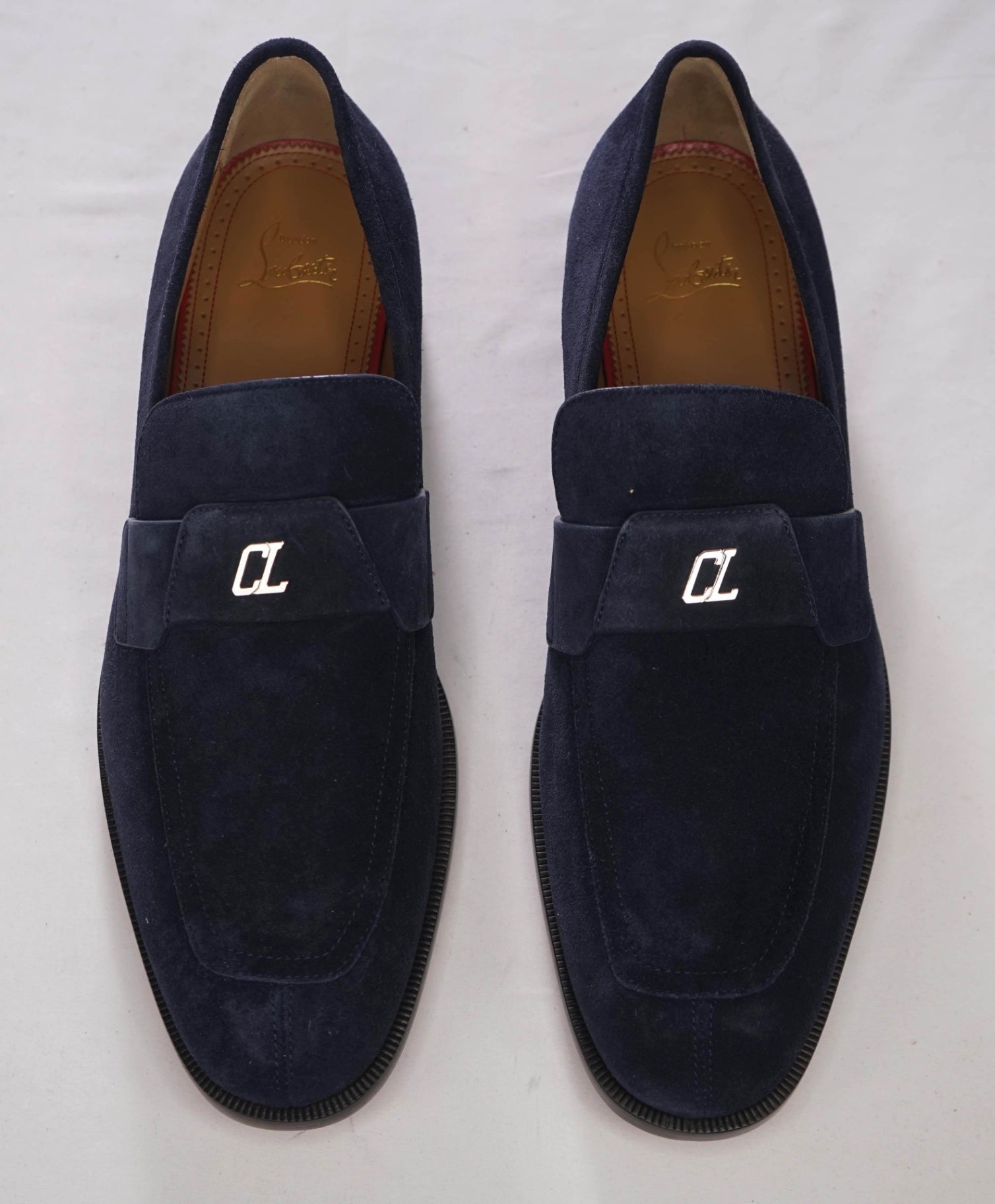 $1,100 CHRISTIAN LOUBOUTIN - Blue Suede "VARSIMOC" Loafers - US 12 (45EU)