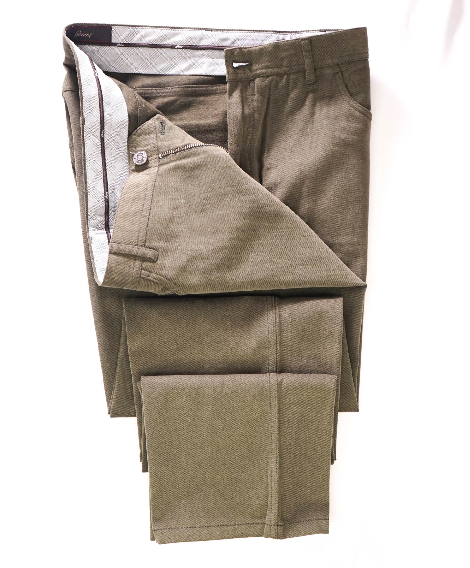 $1,095 BRIONI - Solid Green 5-Pocket Cotton Pants - 44W
