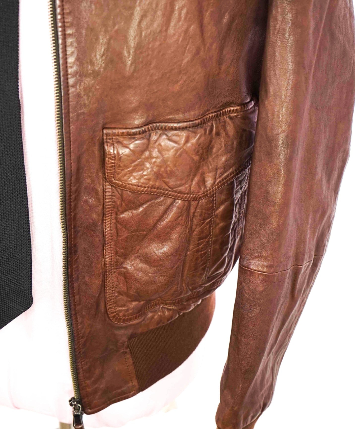 $1,495 ELEVENTY - Distressed LEATHER Aviator/Bomber Jacket - 42US L